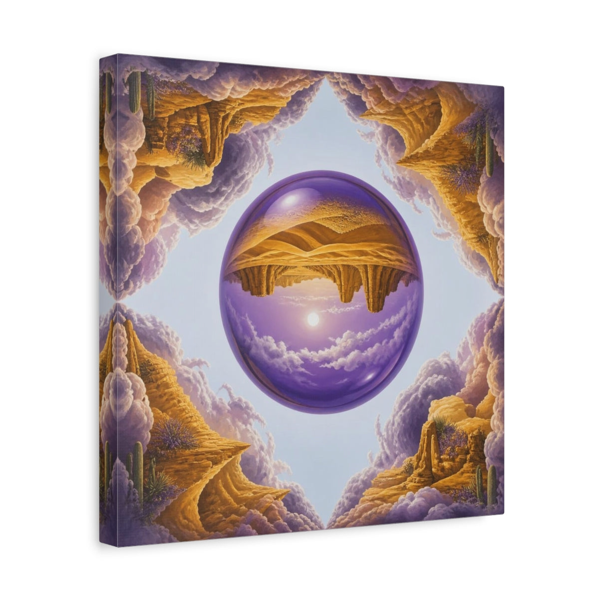 Side Mockup 7. Violet Glass Sphere Illusion shown as canvas print