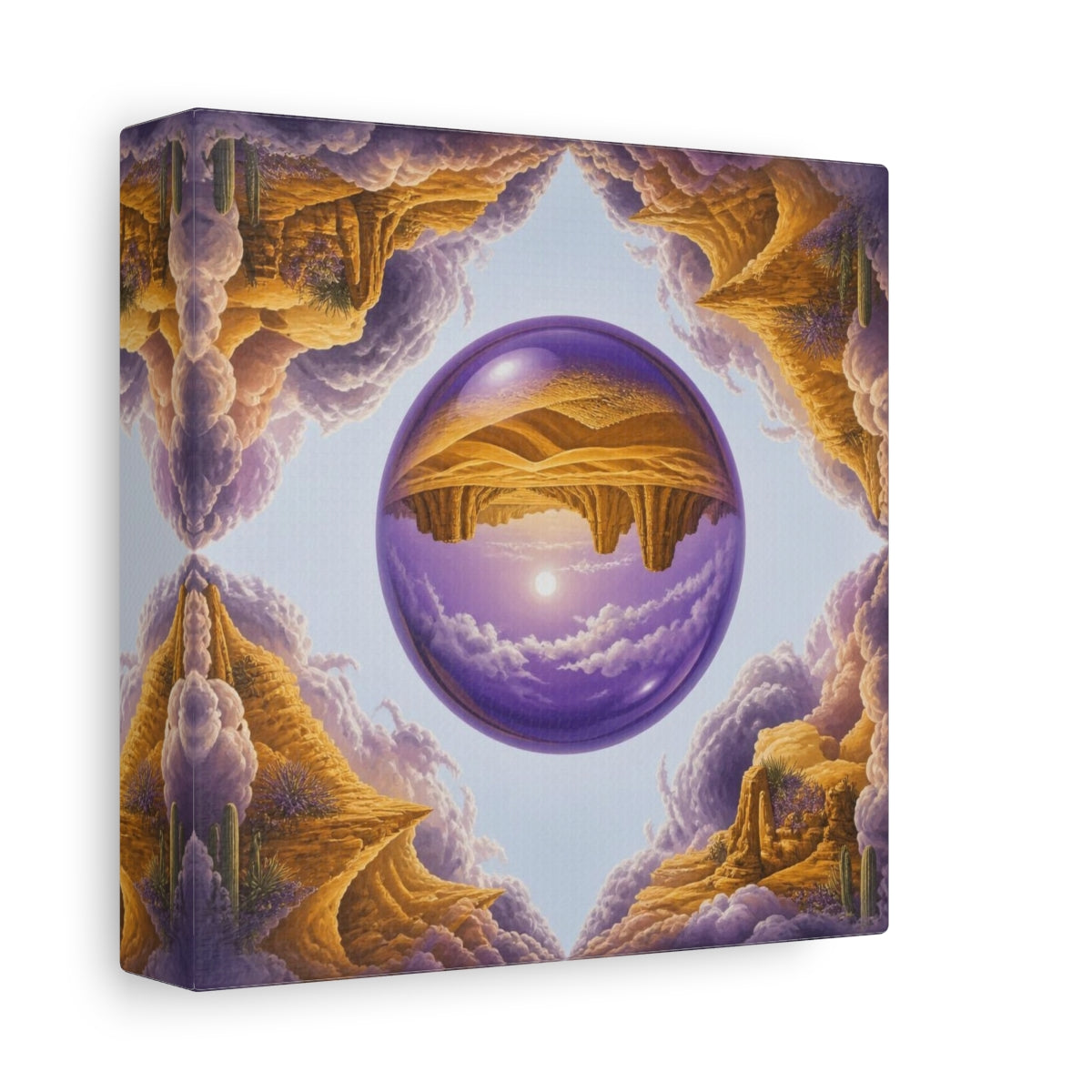Side Mockup 2. Violet Glass Sphere Illusion shown as canvas print