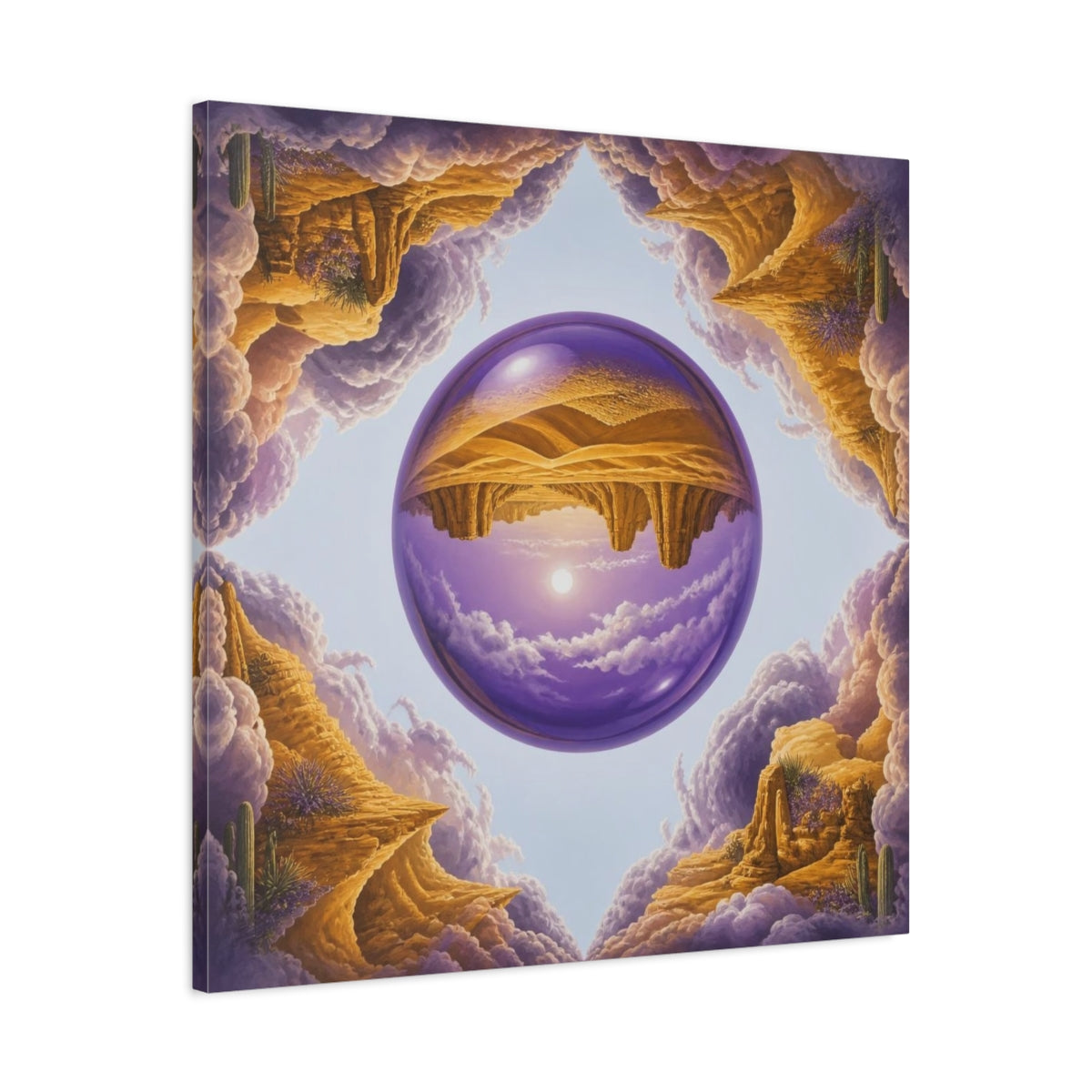 Side Mockup 3. Violet Glass Sphere Illusion shown as canvas print