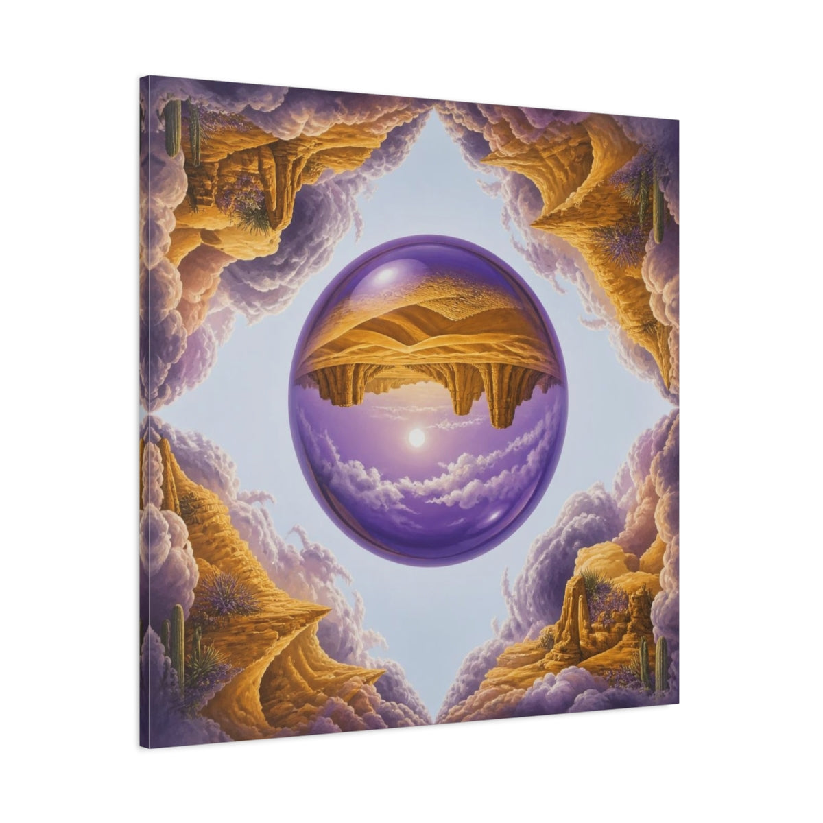 Side Mockup 1. Violet Glass Sphere Illusion shown as canvas print