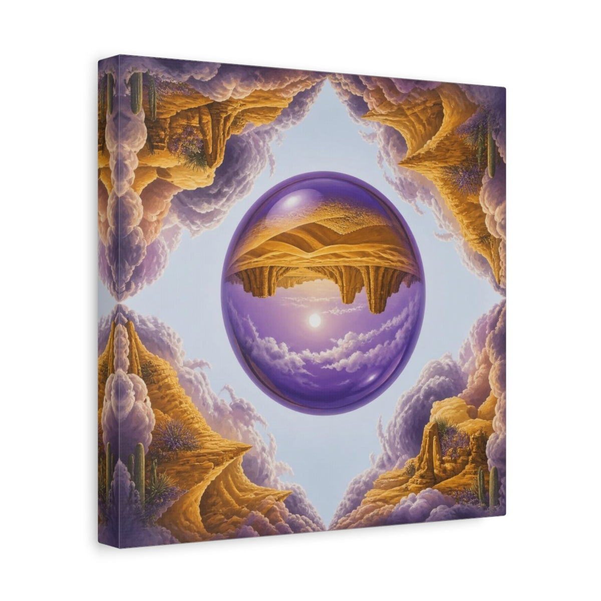 Side Mockup 8. Violet Glass Sphere Illusion shown as canvas print