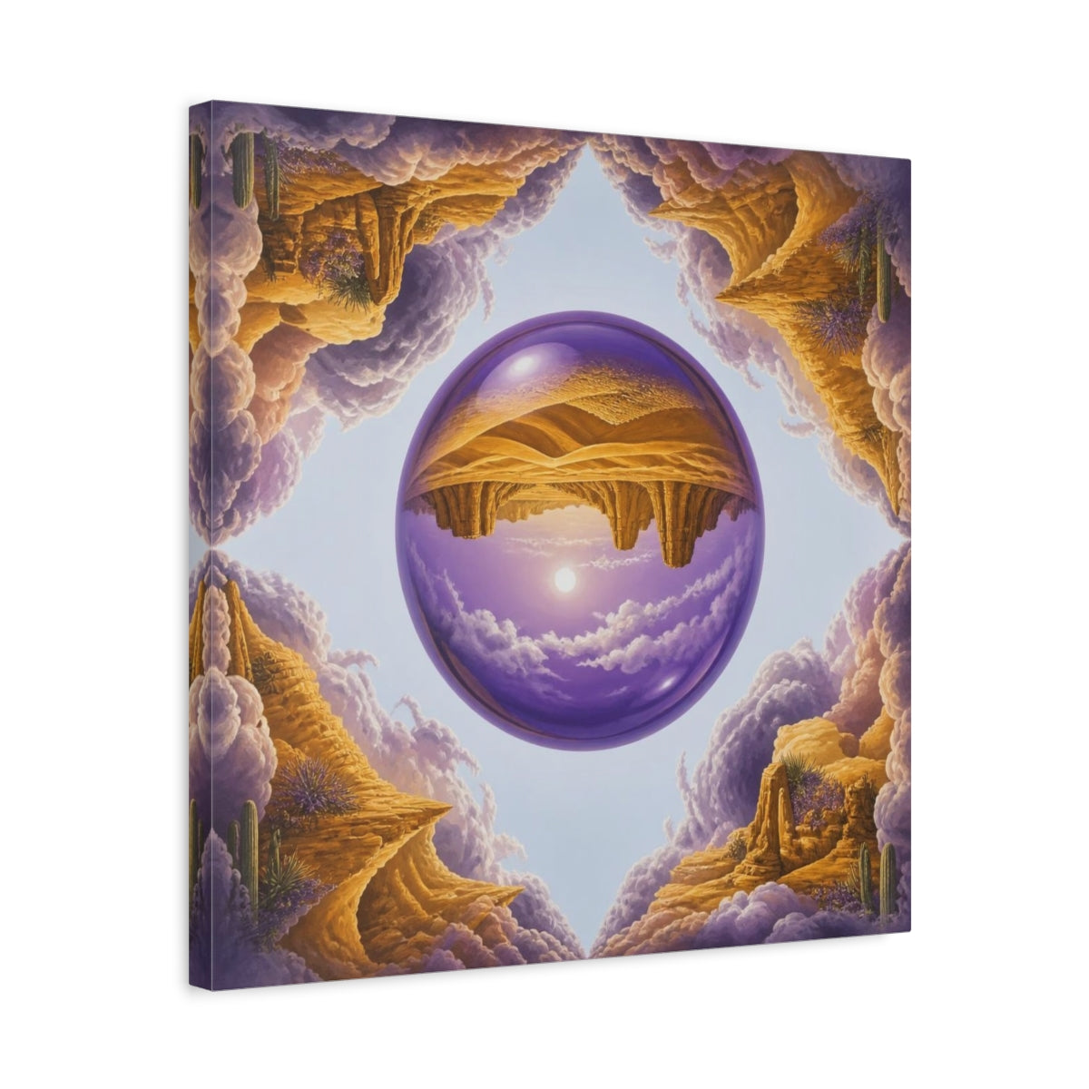 Side Mockup 5. Violet Glass Sphere Illusion shown as canvas print