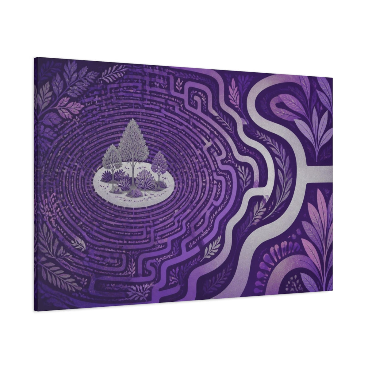 Side Mockup 1. Violet Labyrinth Isle shown as canvas print