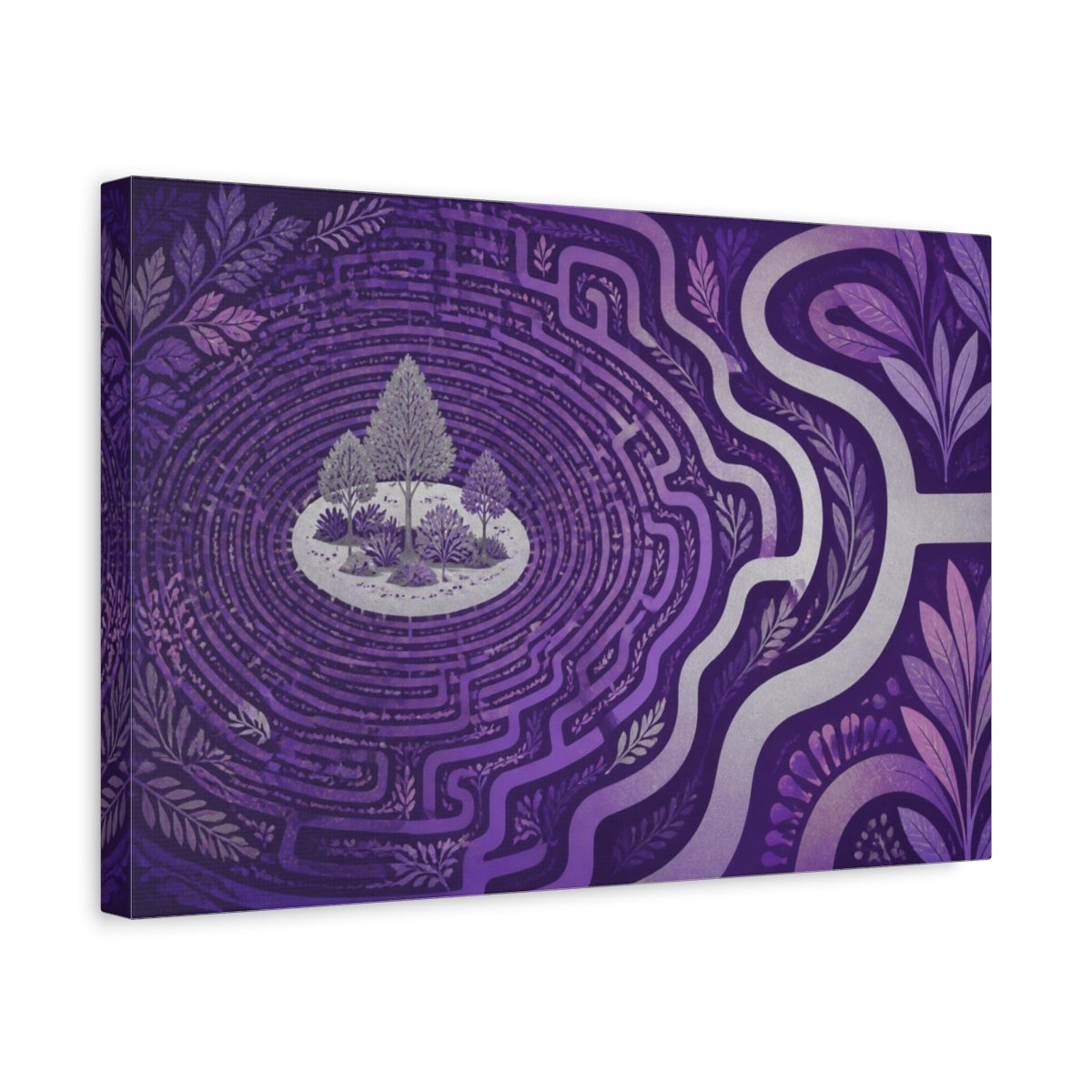 Side Mockup 4. Violet Labyrinth Isle shown as canvas print