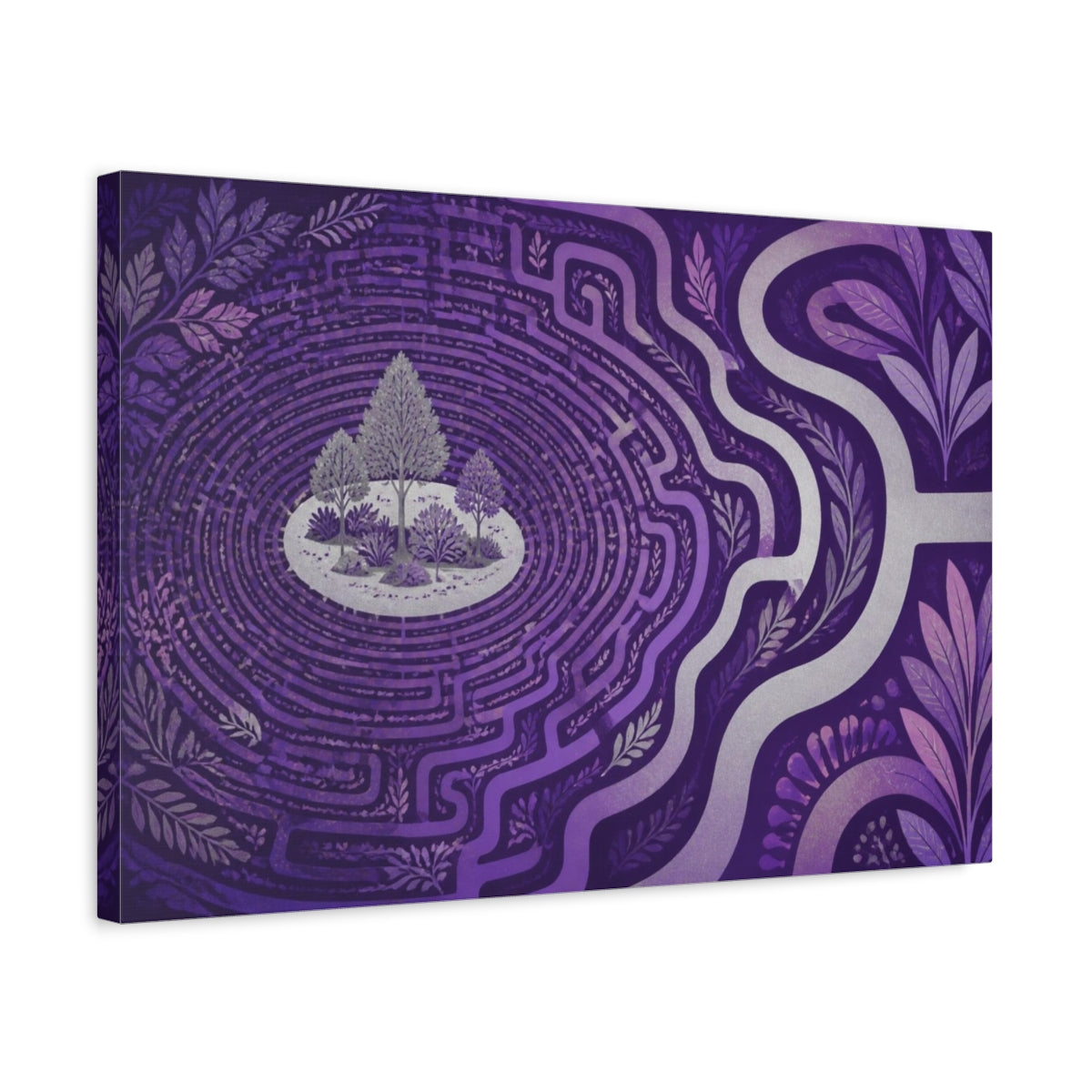 Side Mockup 3. Violet Labyrinth Isle shown as canvas print