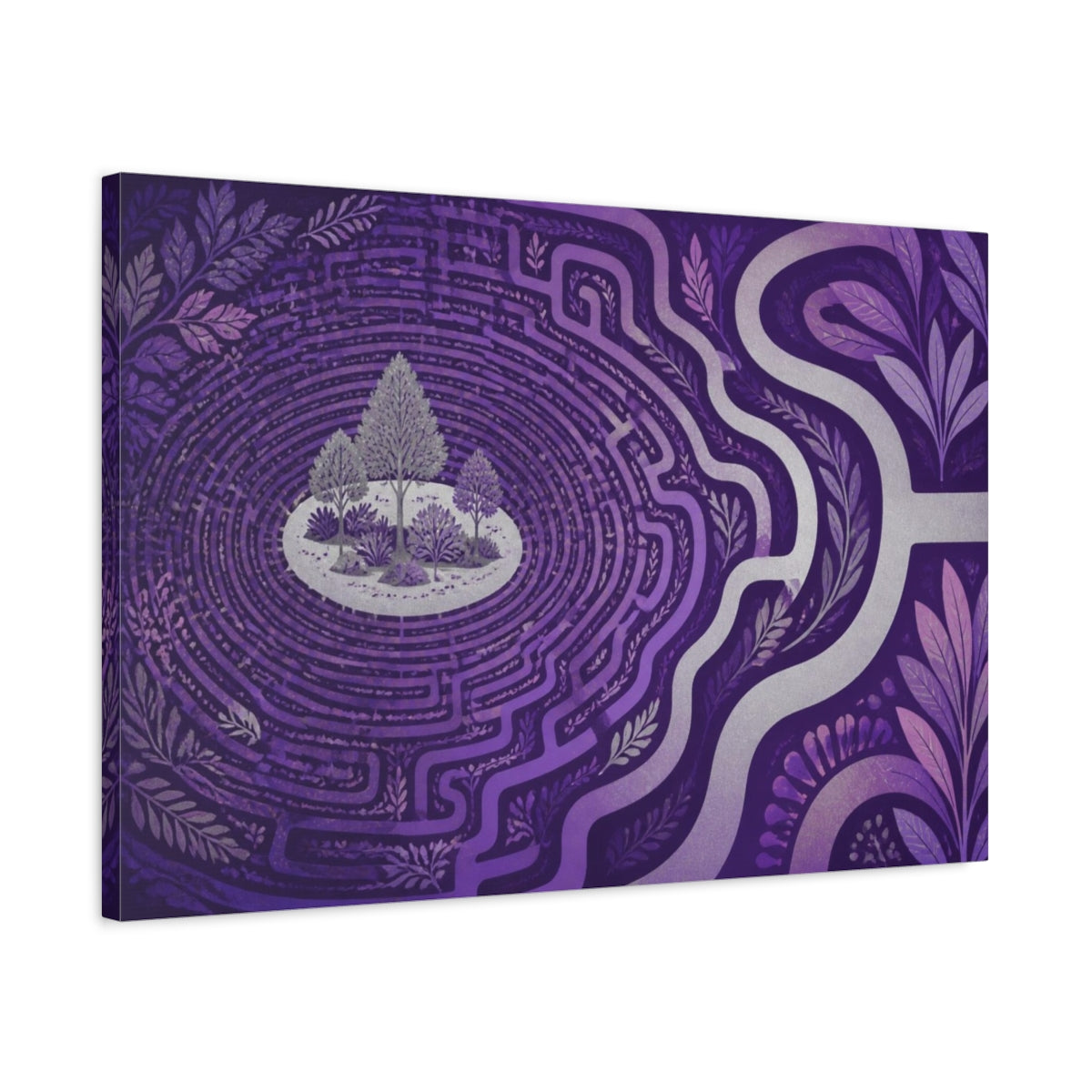 Side Mockup 2. Violet Labyrinth Isle shown as canvas print