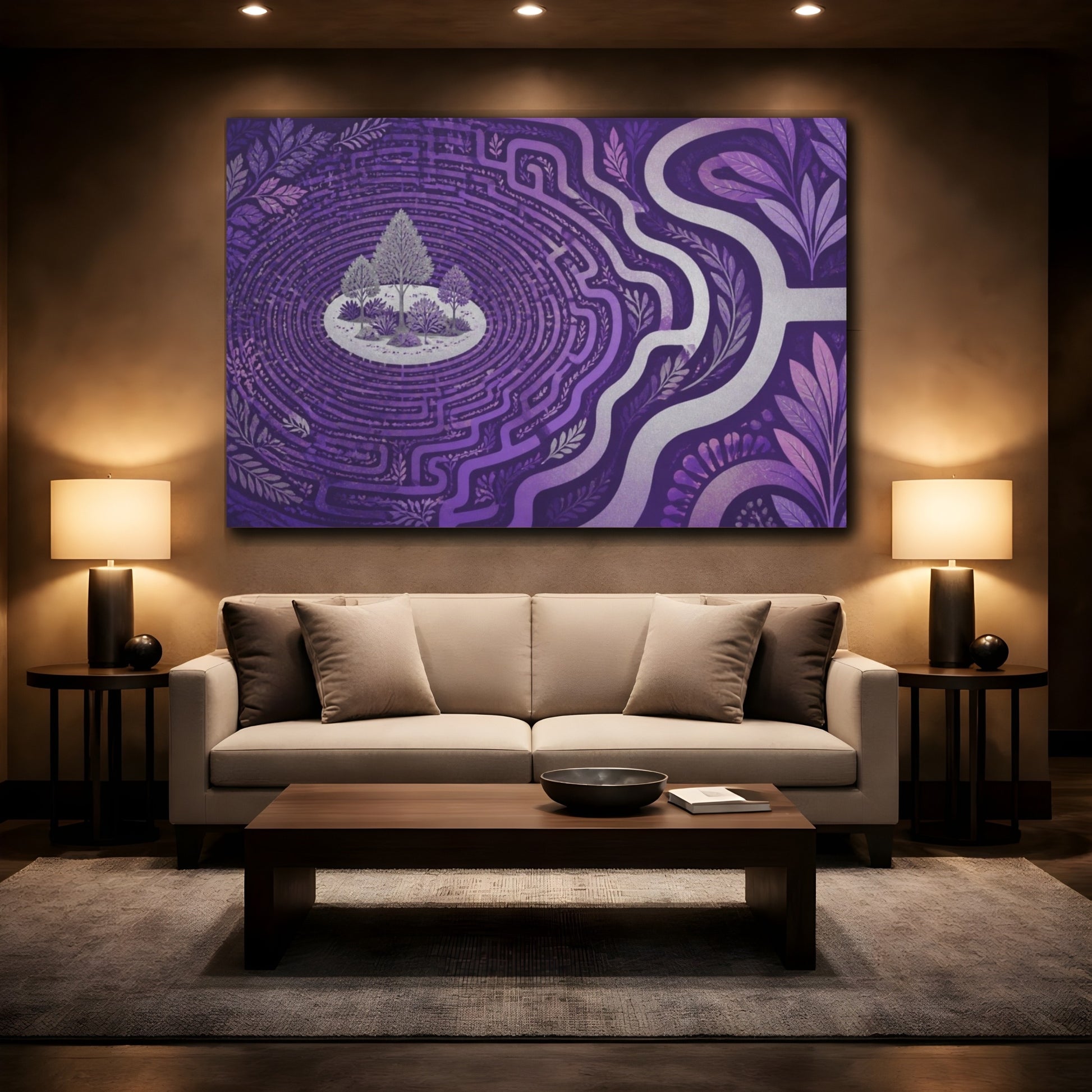 Mockup 2. Violet Labyrinth Isle shown as canvas print