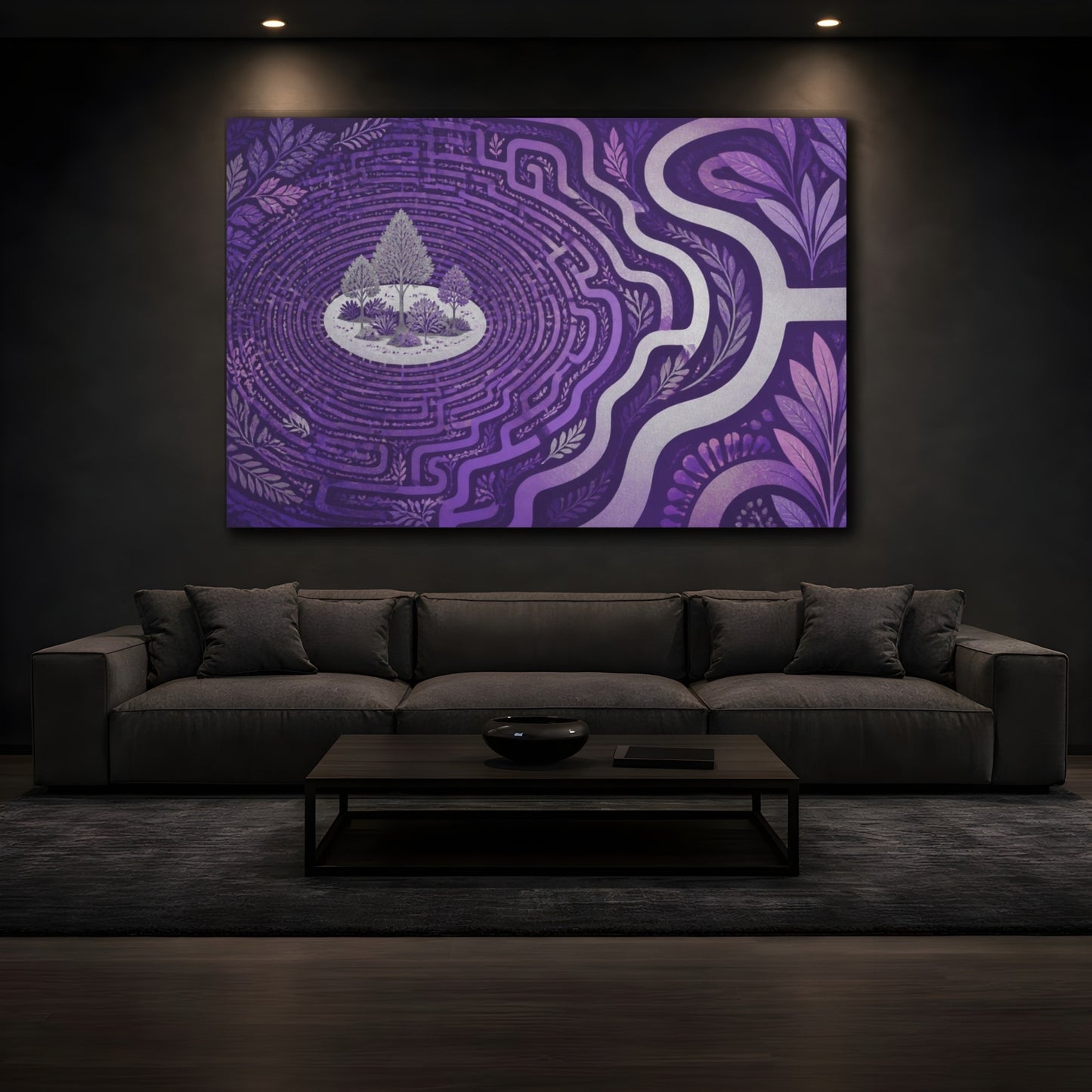 Mockup 3. Violet Labyrinth Isle shown as canvas print