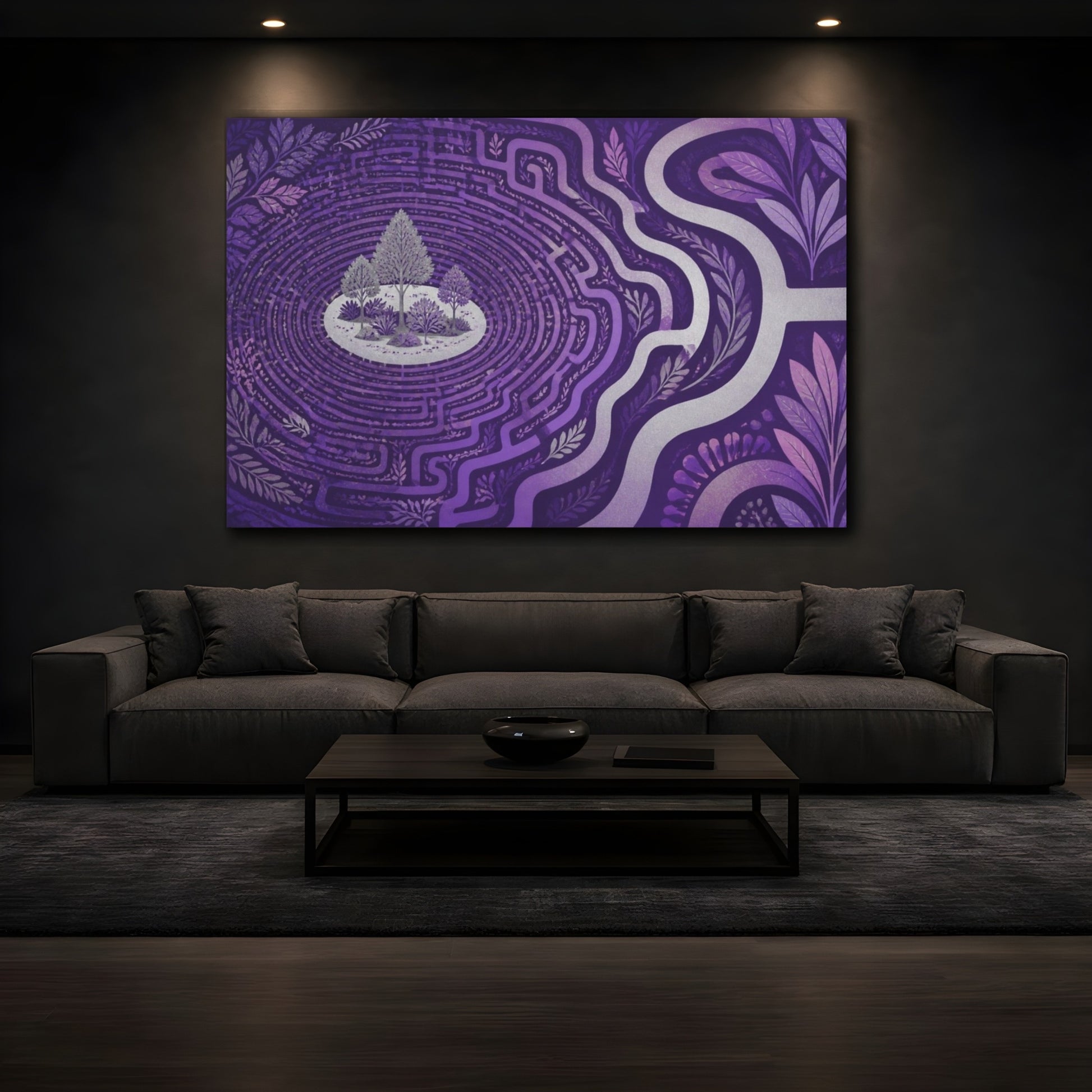 Mockup 3. Violet Labyrinth Isle shown as canvas print