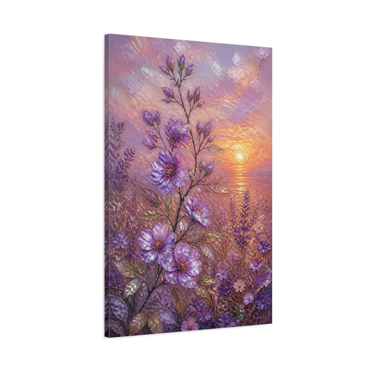 Main Mockup. Violet Meadow Flowers shown as canvas print