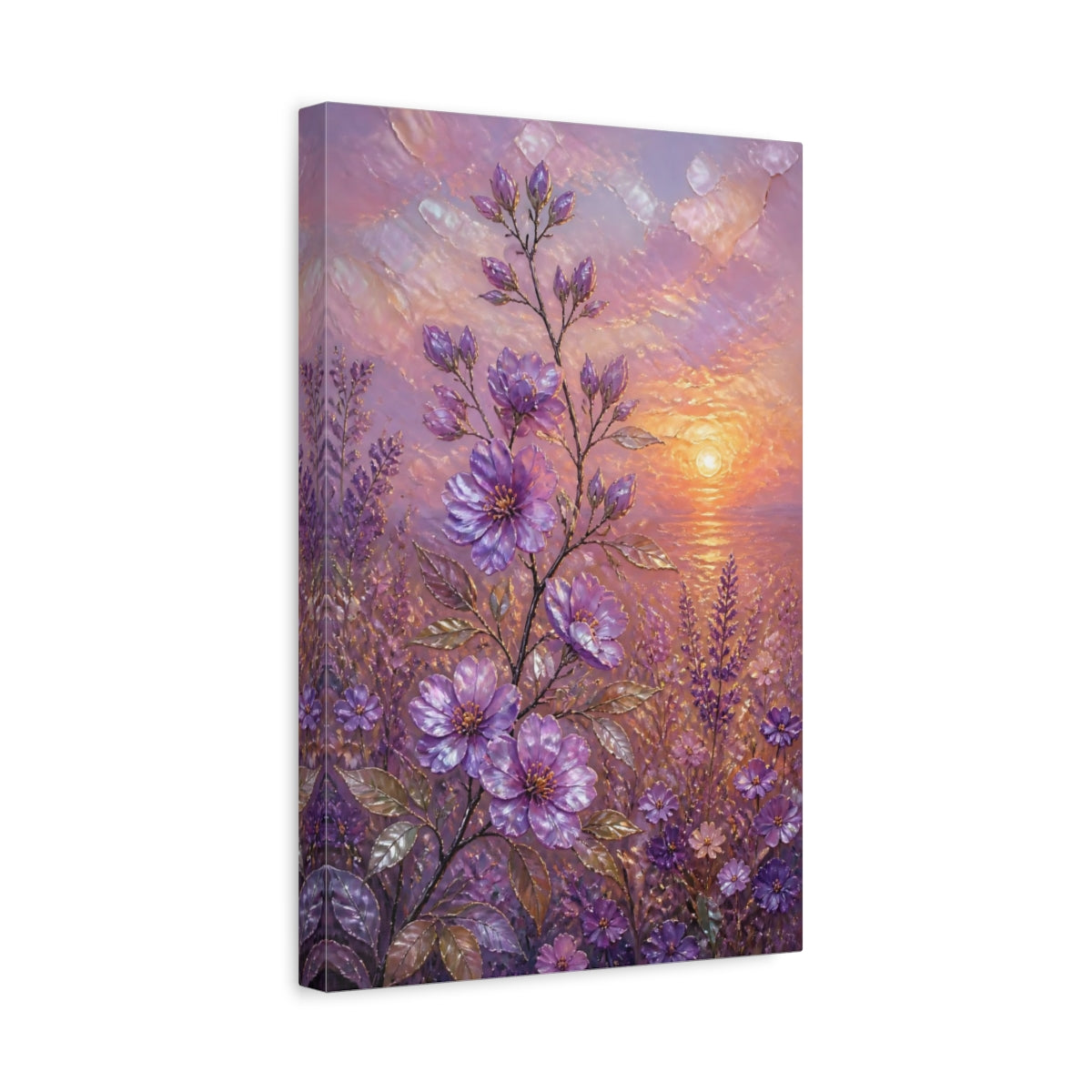 Side Mockup 4. Violet Meadow Flowers shown as canvas print