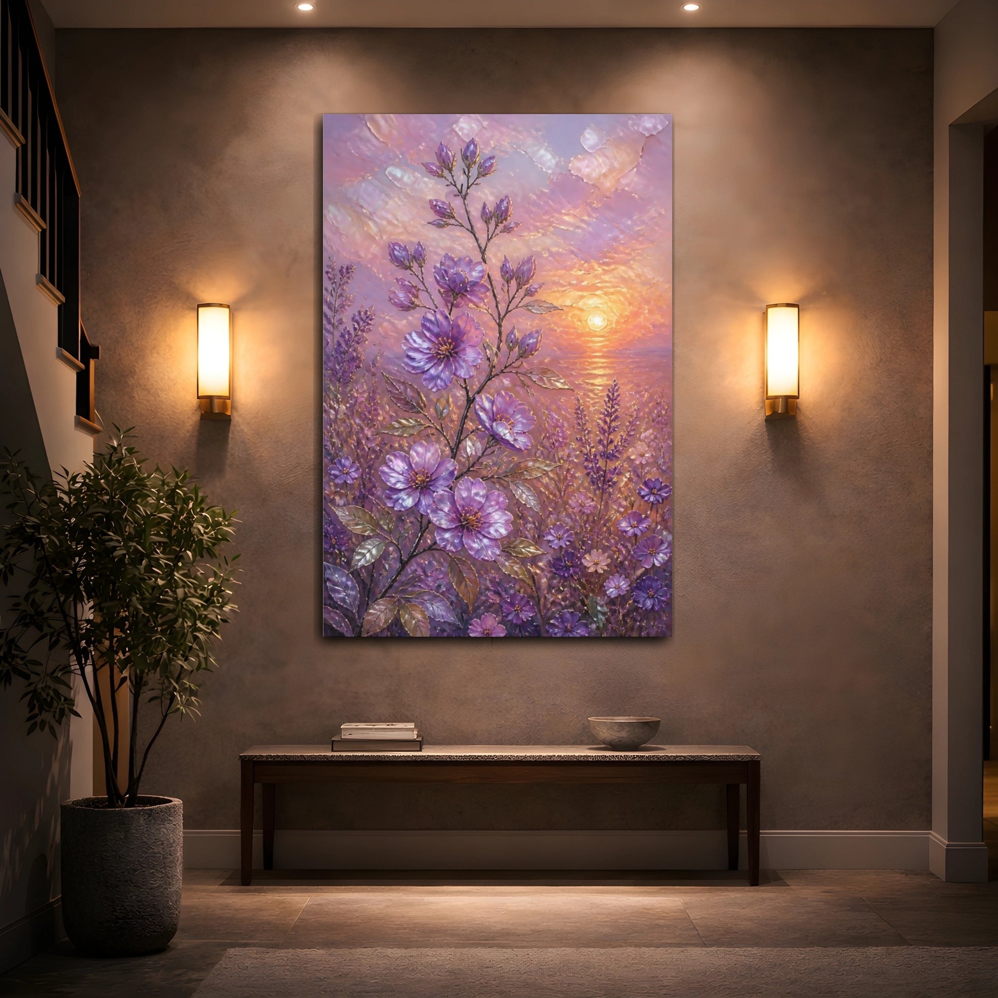 Mockup 2. Violet Meadow Flowers shown as canvas print