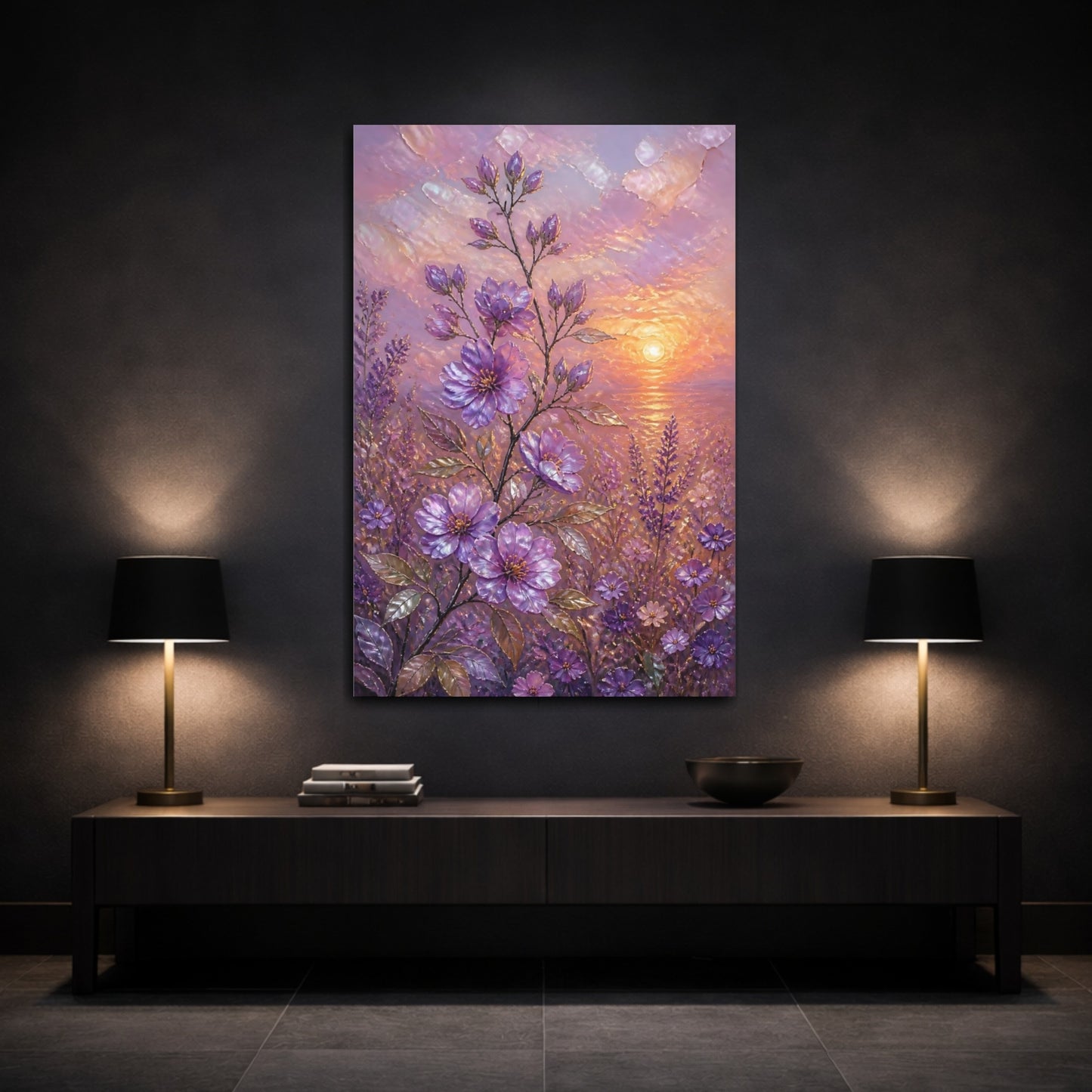 Mockup 3. Violet Meadow Flowers shown as canvas print