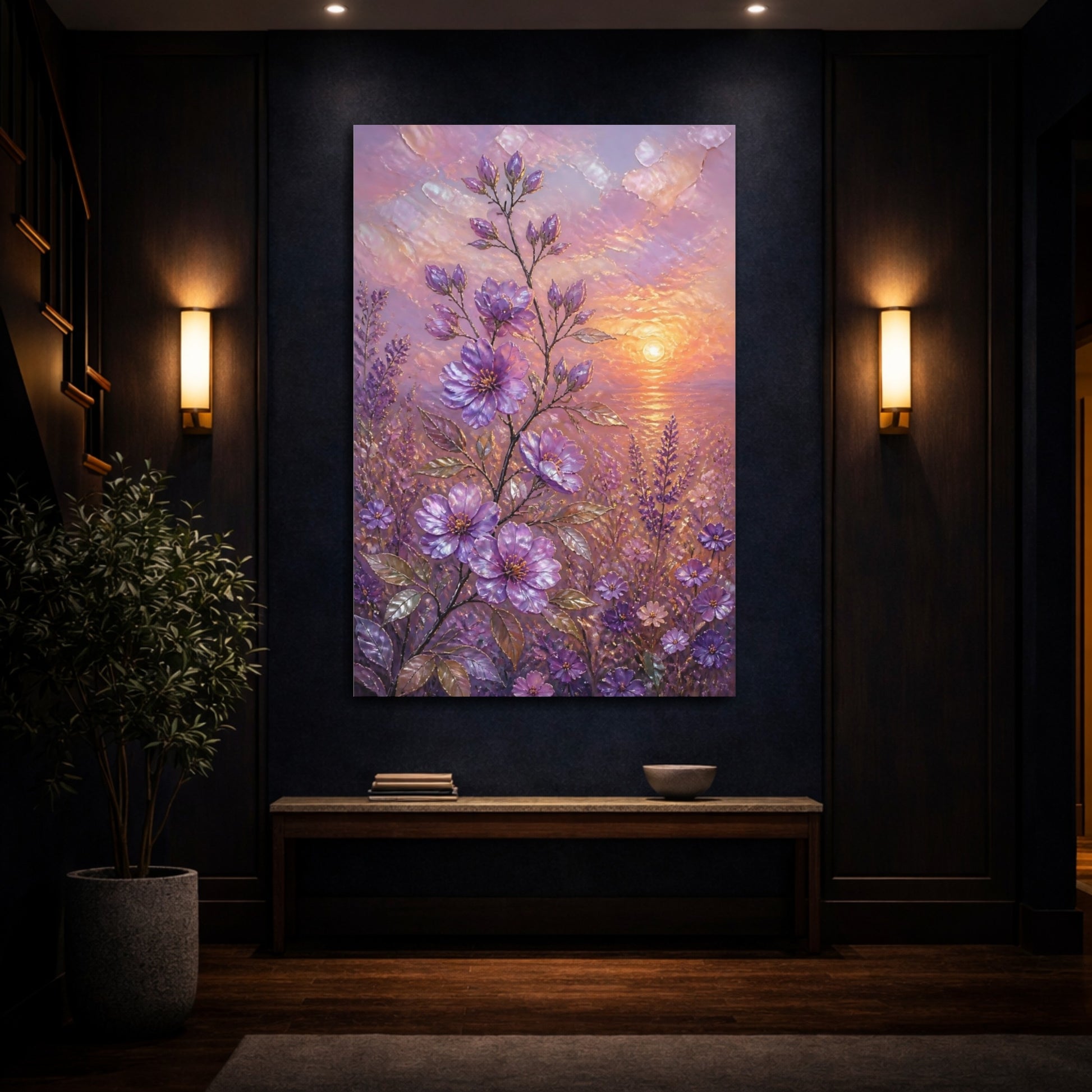 Mockup 4. Violet Meadow Flowers shown as canvas print