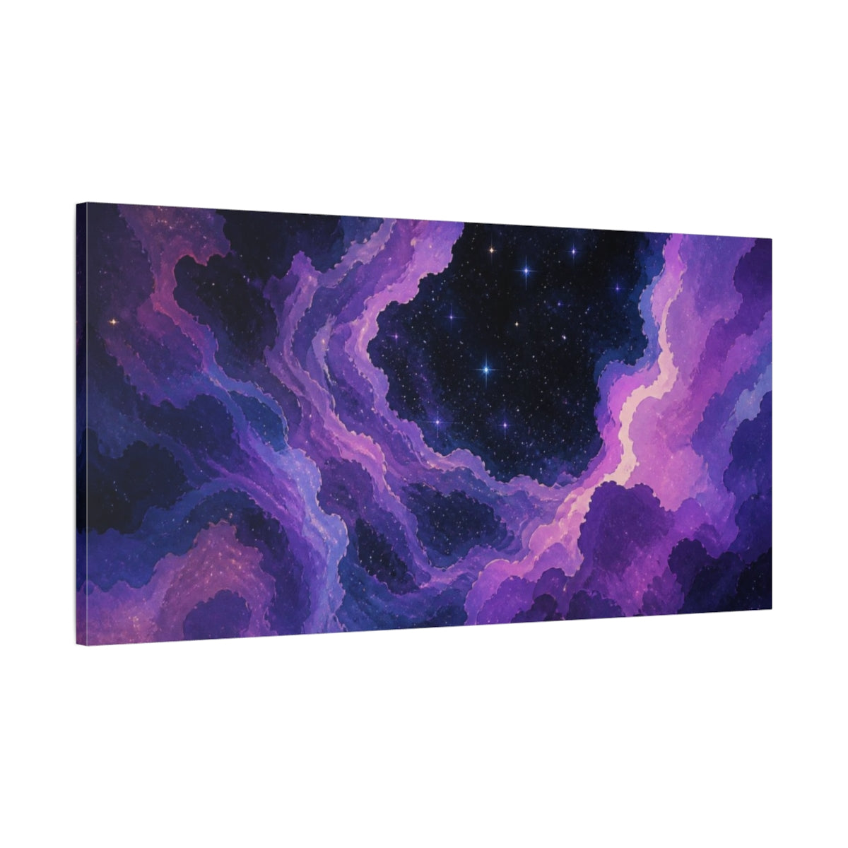 Main Mockup. Violet Nebula Starscape shown as canvas print