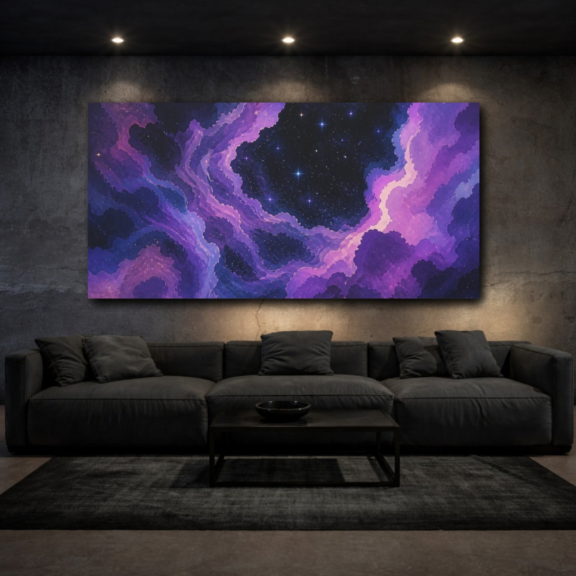 Mockup 3. Violet Nebula Starscape shown as canvas print