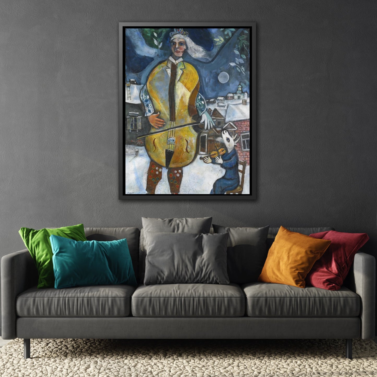 Violin Cellist Artwork Canvas Print - Stretched Music Wall Art by Marc Chagall