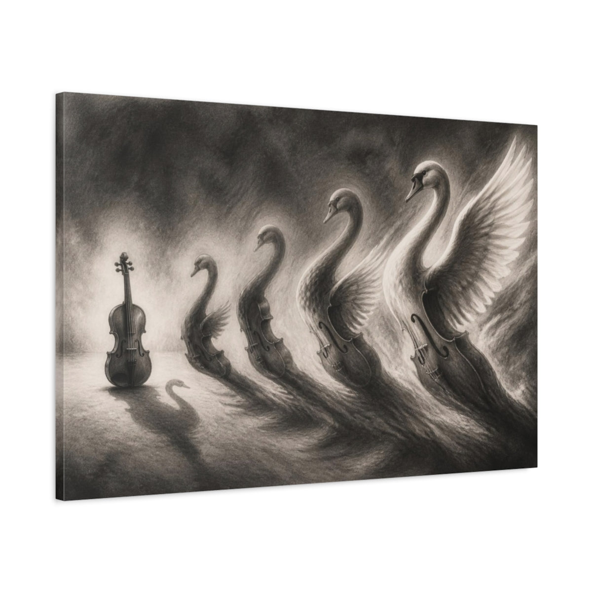 Main Mockup. Violin Swan Illusion shown as canvas print