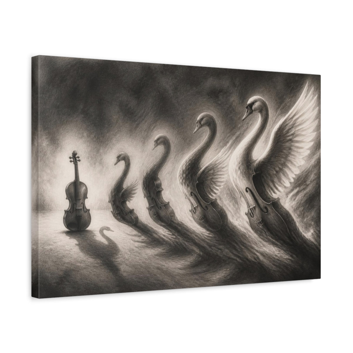 Side Mockup 3. Violin Swan Illusion shown as canvas print