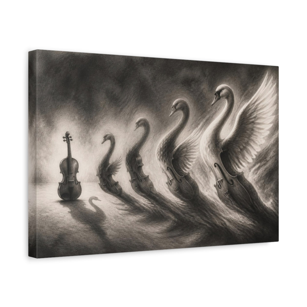 Side Mockup 4. Violin Swan Illusion shown as canvas print