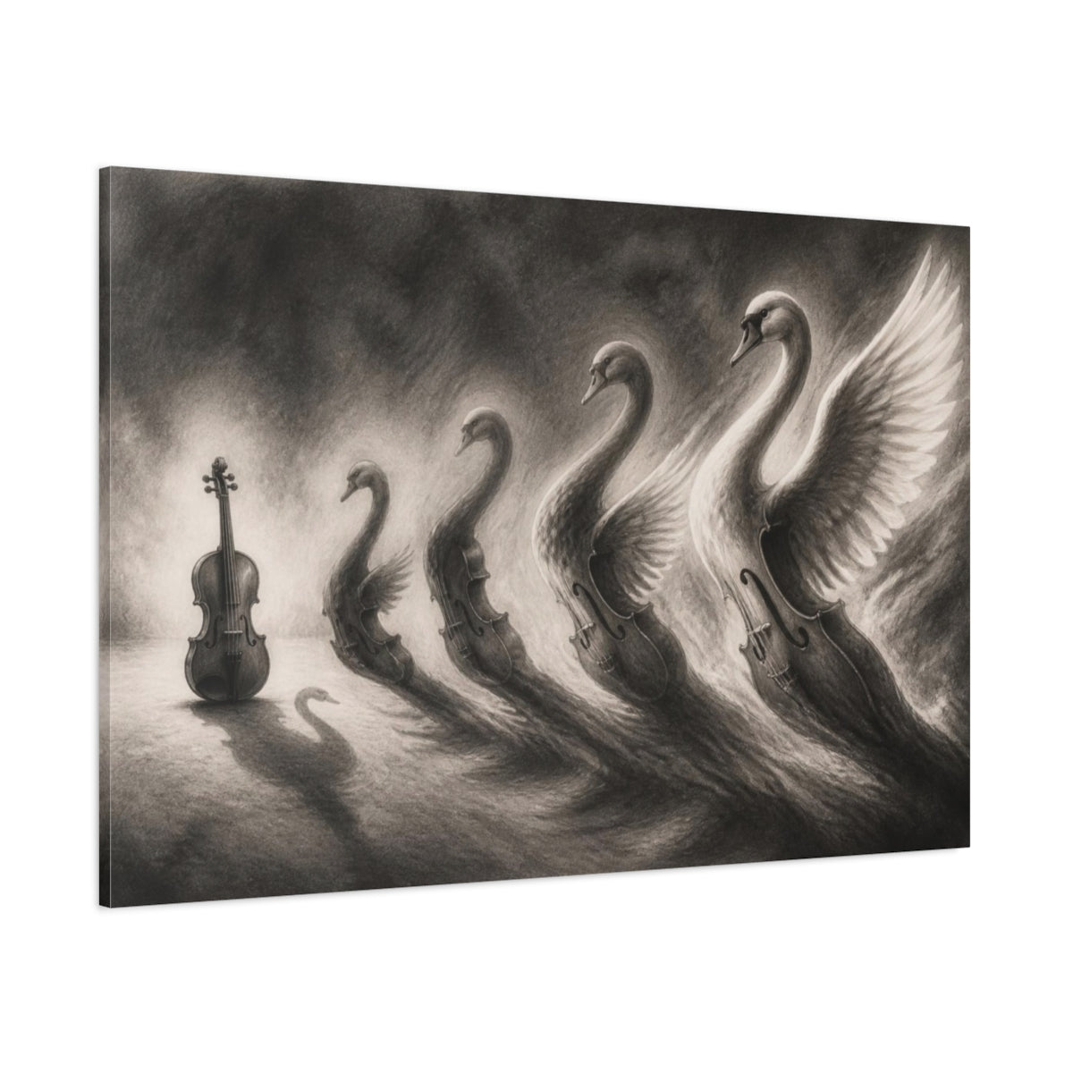 Side Mockup 1. Violin Swan Illusion shown as canvas print