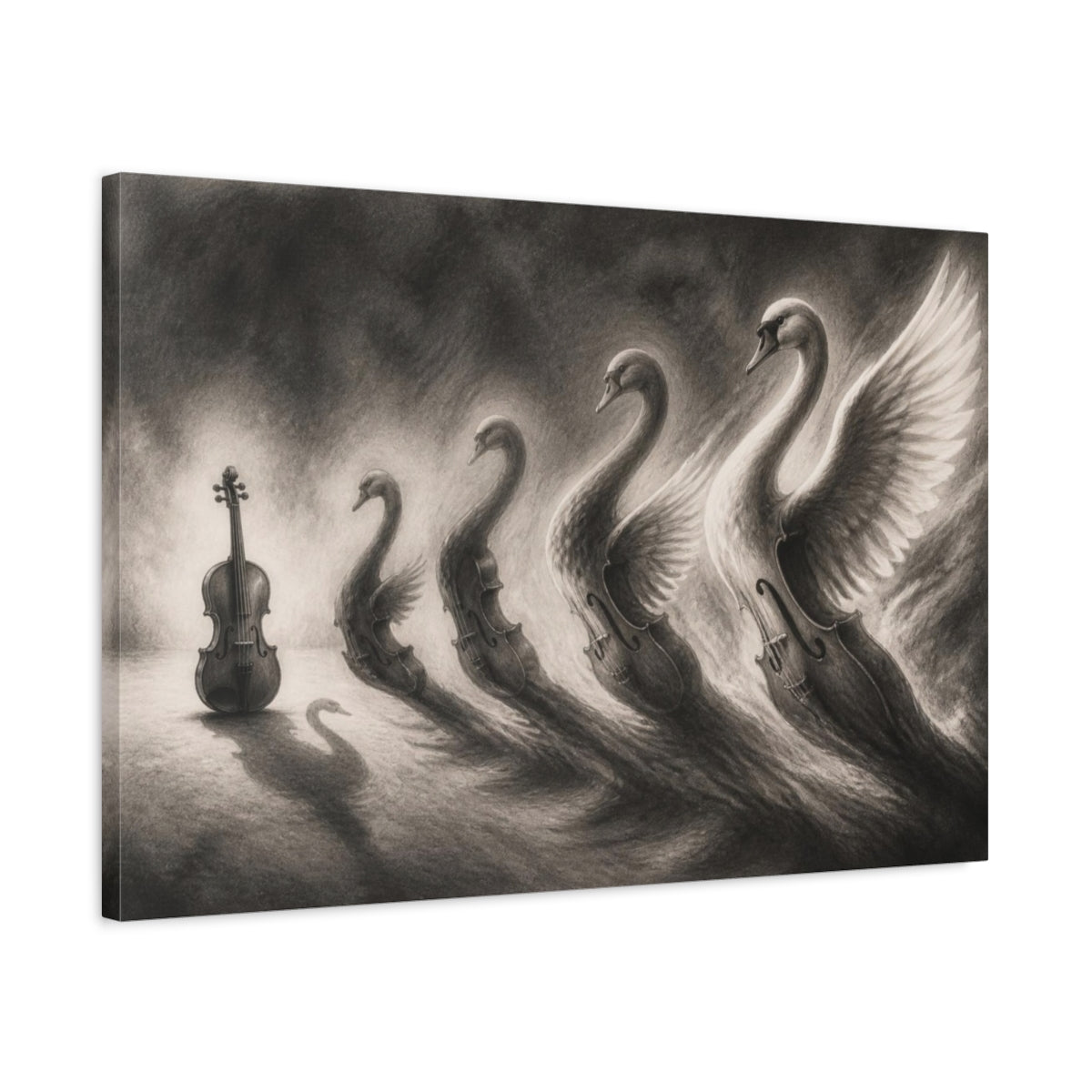 Side Mockup 2. Violin Swan Illusion shown as canvas print