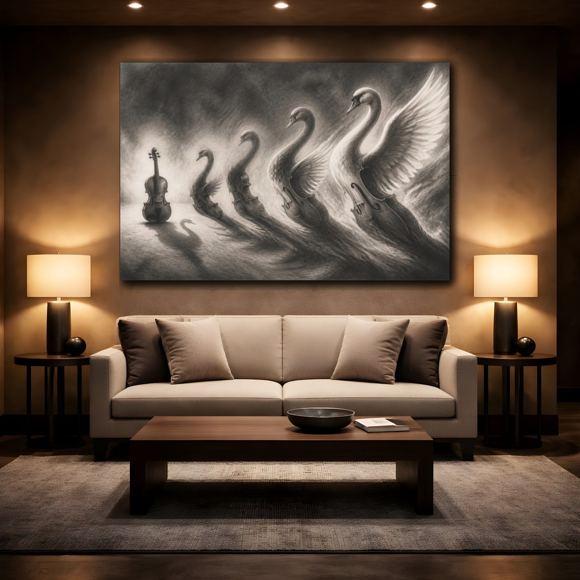 Mockup 2. Violin Swan Illusion shown as canvas print