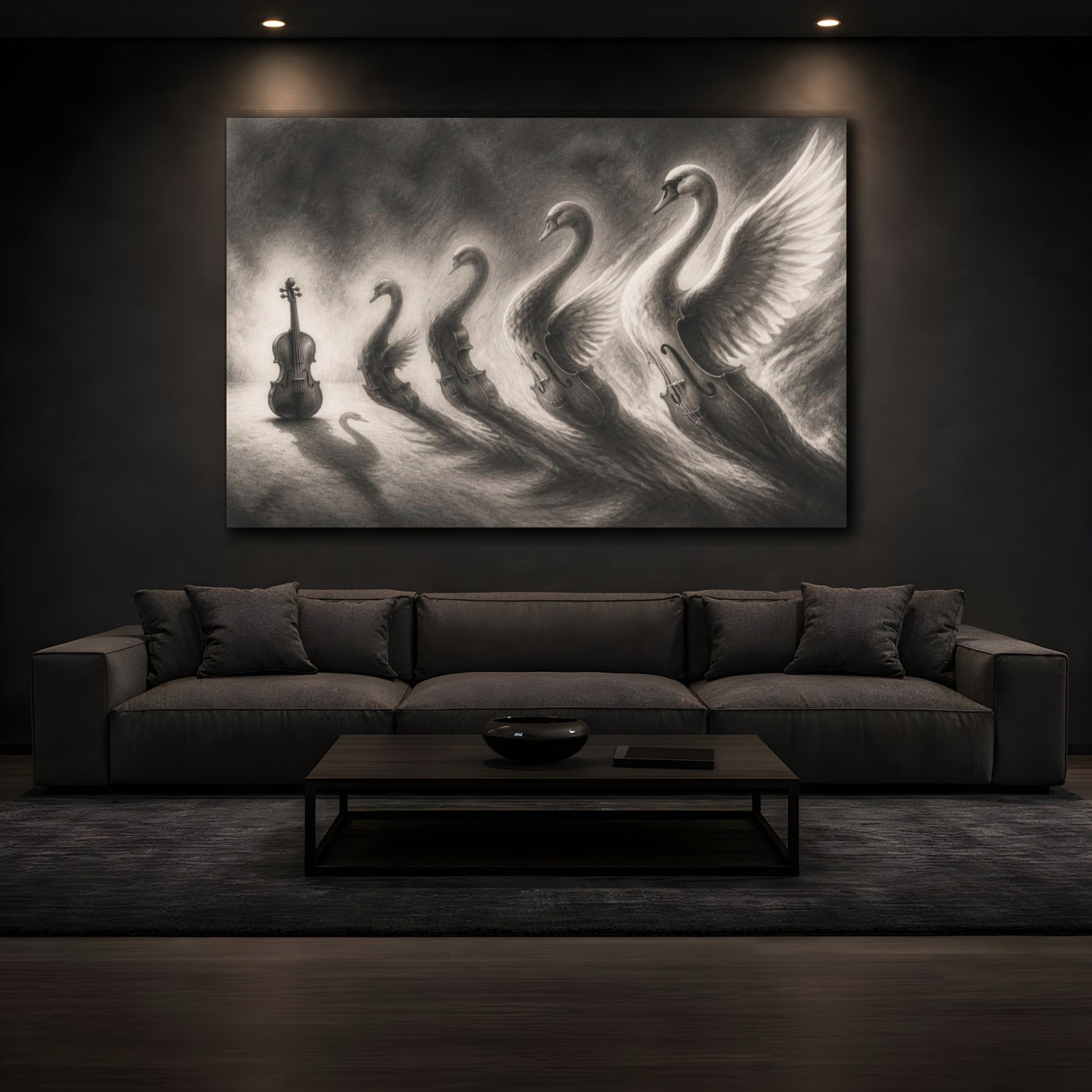 Mockup 3. Violin Swan Illusion shown as canvas print