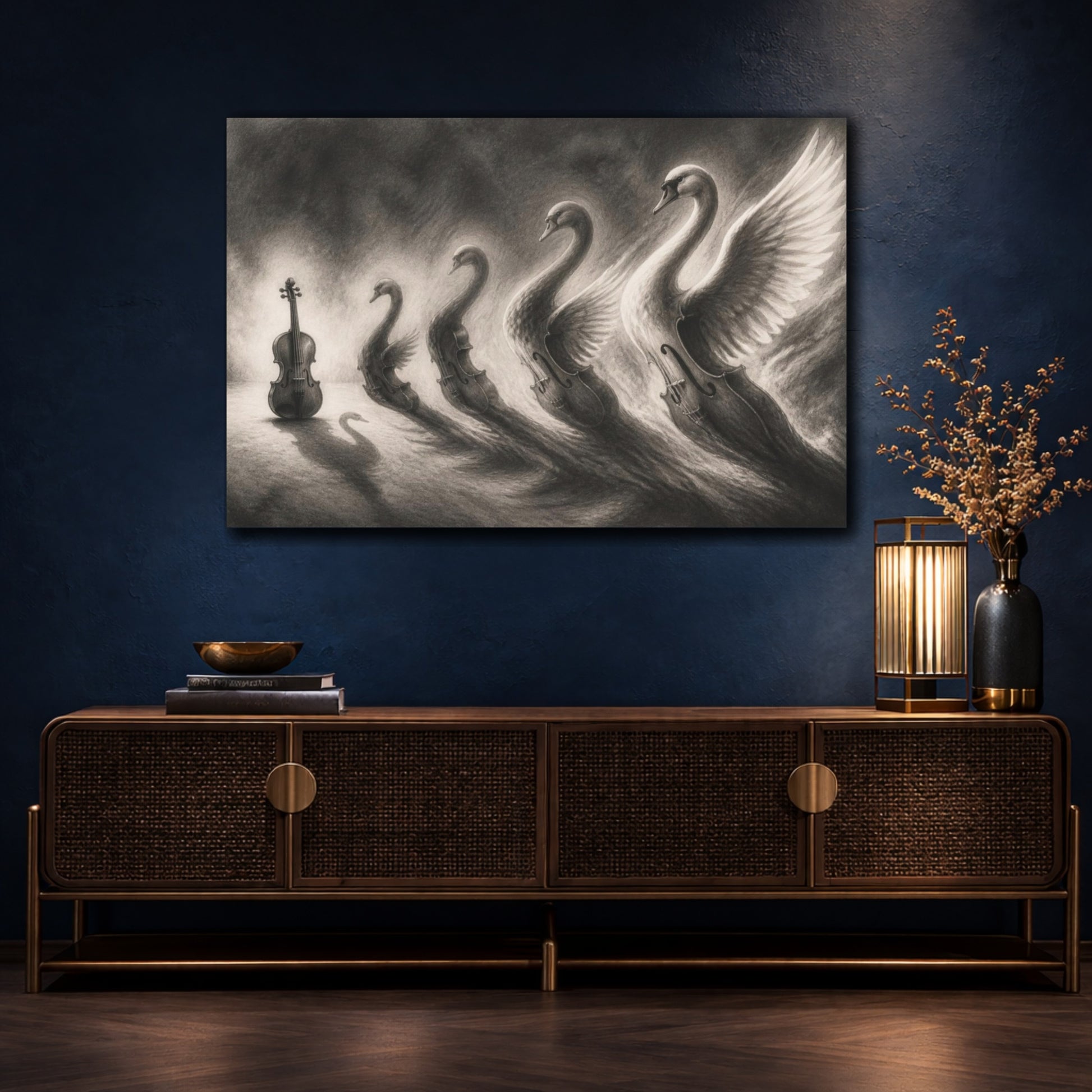 Mockup 4. Violin Swan Illusion shown as canvas print