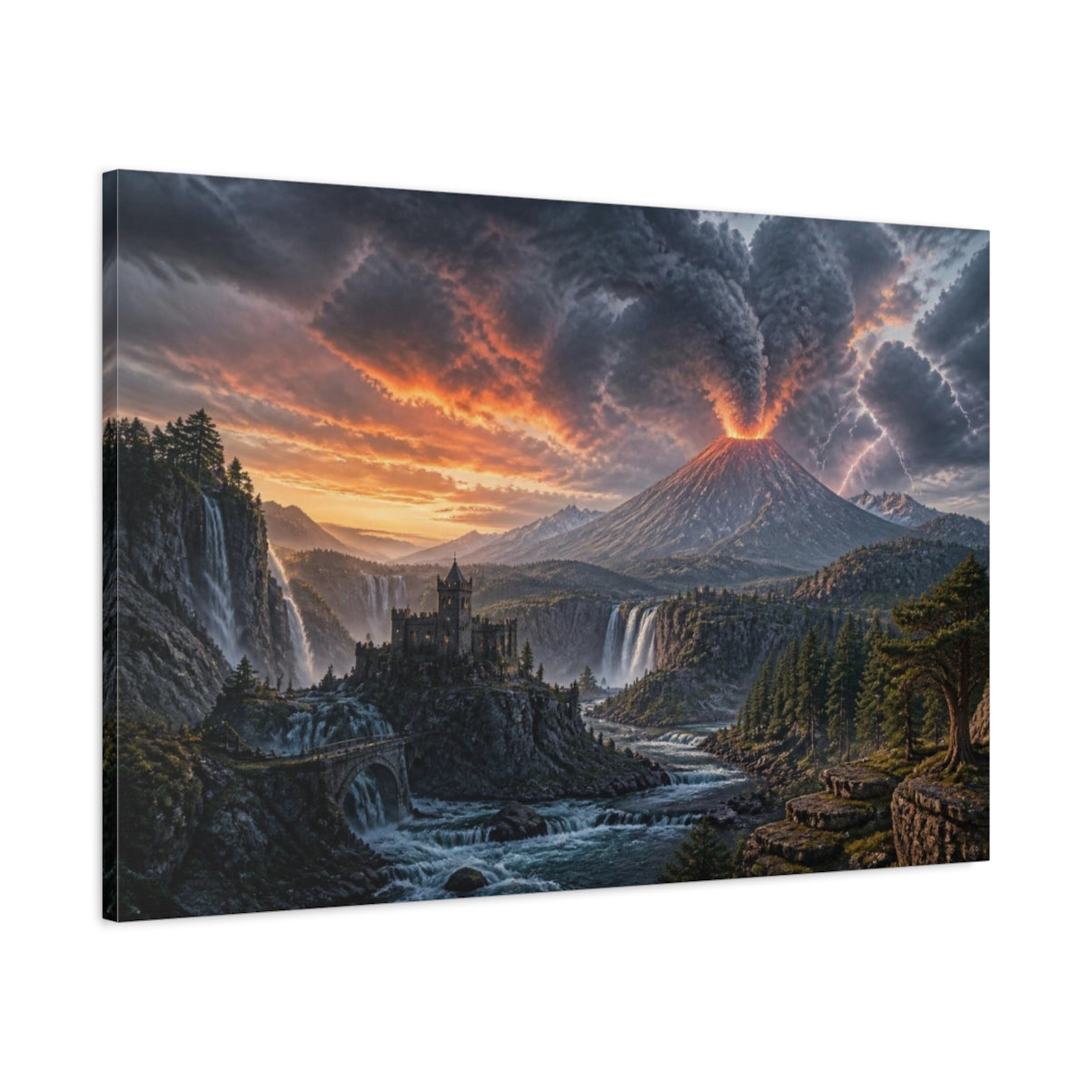 Main Mockup. Volcanic Landscape At Dusk shown as canvas print