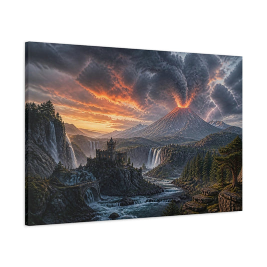 Main Mockup. Volcanic Landscape At Dusk shown as canvas print