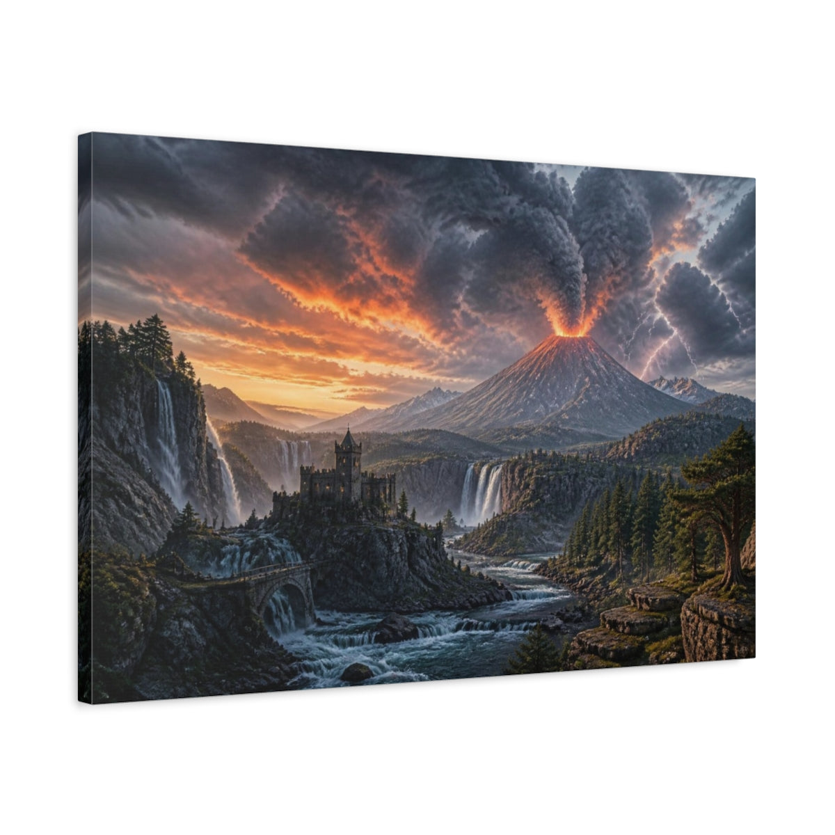 Side Mockup 2. Volcanic Landscape At Dusk shown as canvas print