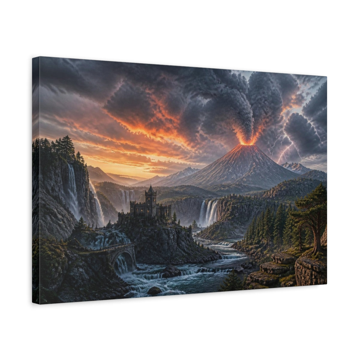 Side Mockup 3. Volcanic Landscape At Dusk shown as canvas print