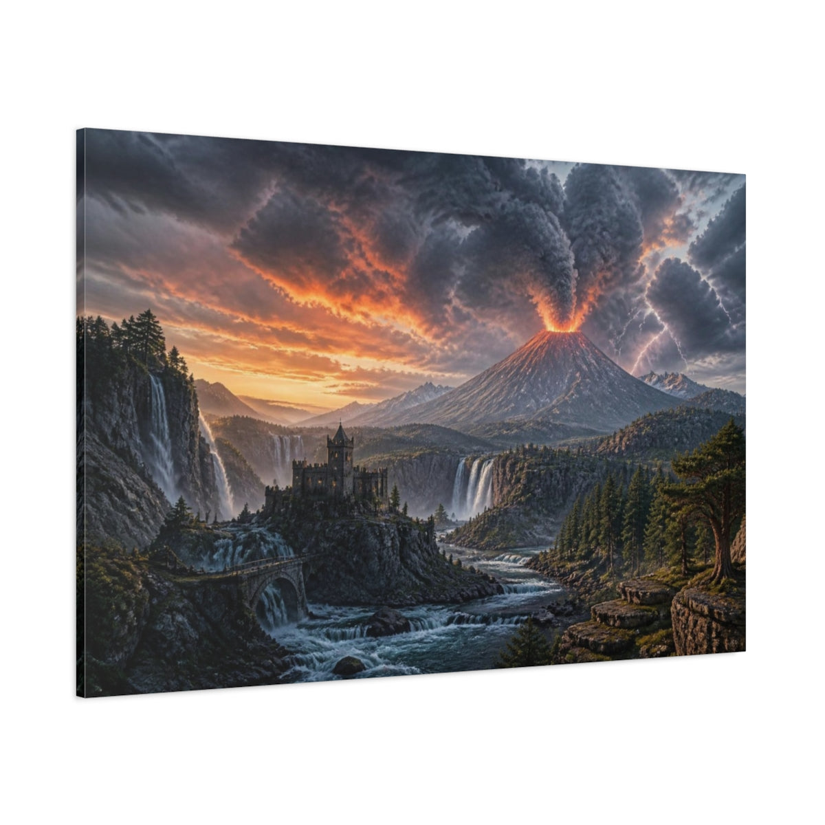 Side Mockup 1. Volcanic Landscape At Dusk shown as canvas print
