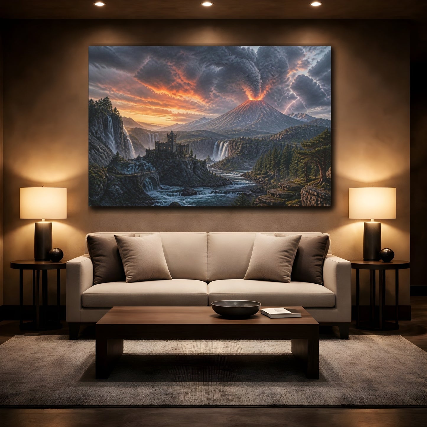 Mockup 2. Volcanic Landscape At Dusk shown as canvas print