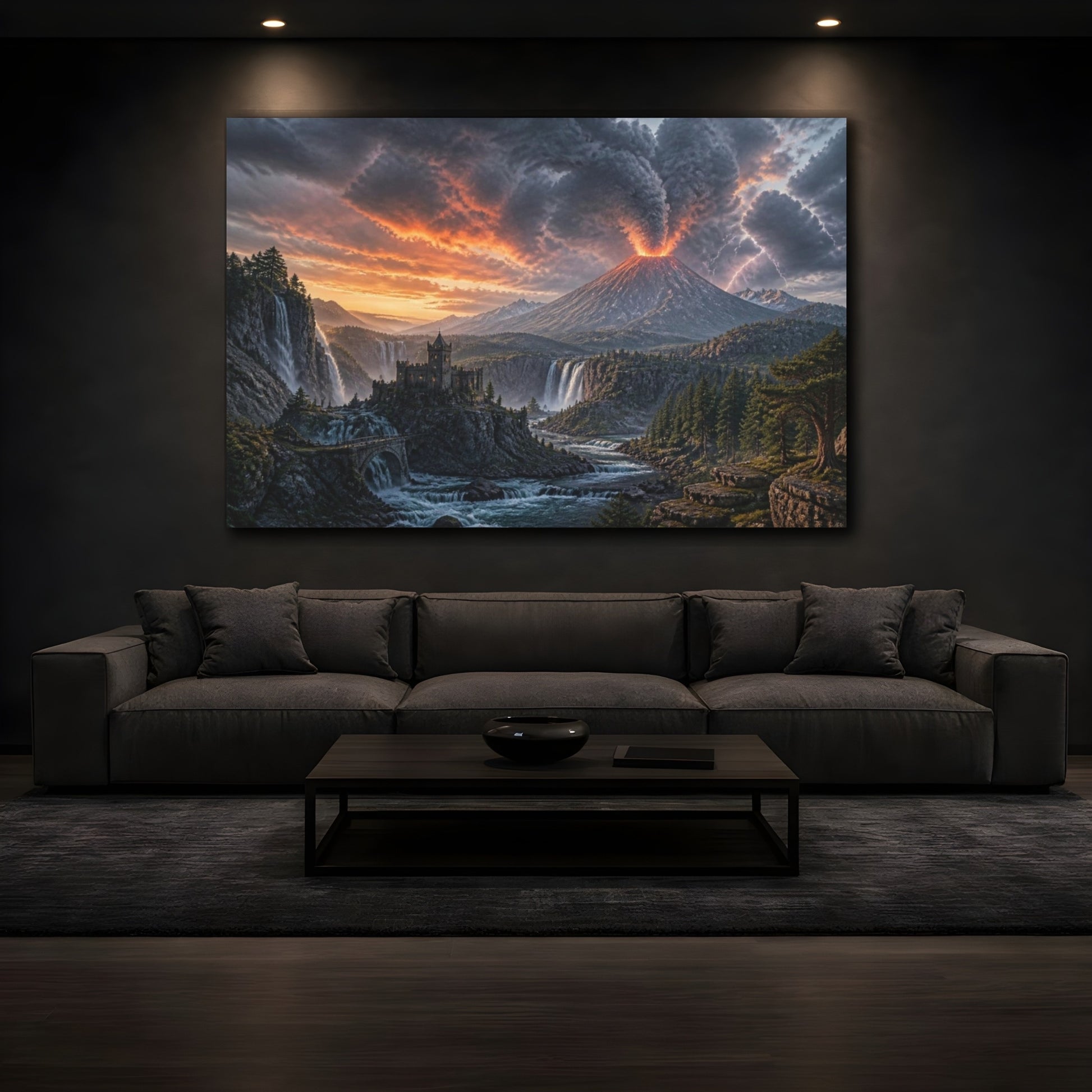 Mockup 3. Volcanic Landscape At Dusk shown as canvas print