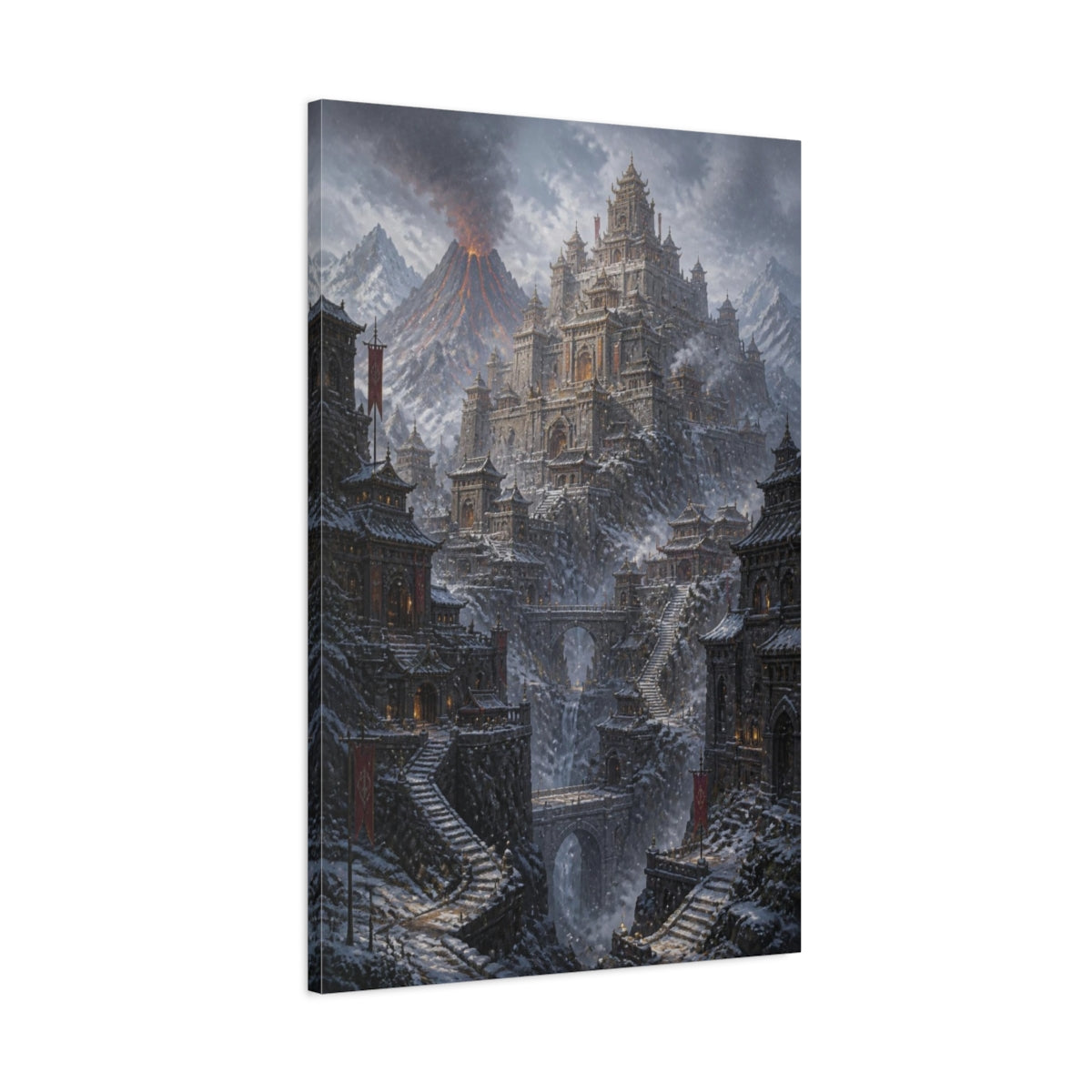 Main Mockup. Volcanic Mountain Fortress shown as canvas print