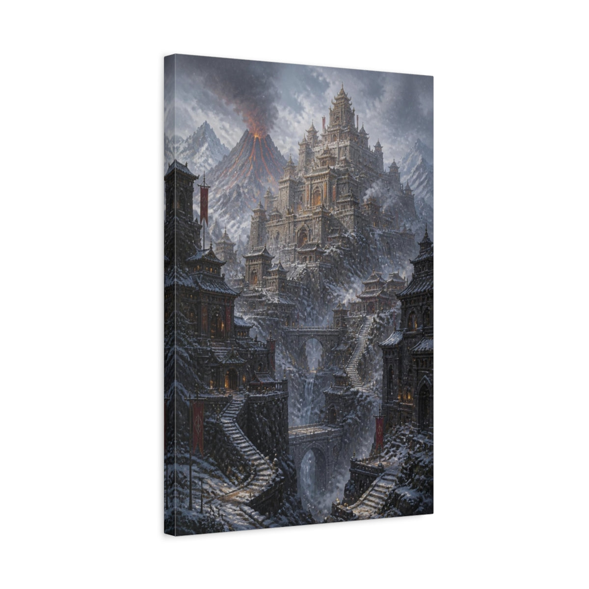 Side Mockup 3. Volcanic Mountain Fortress shown as canvas print