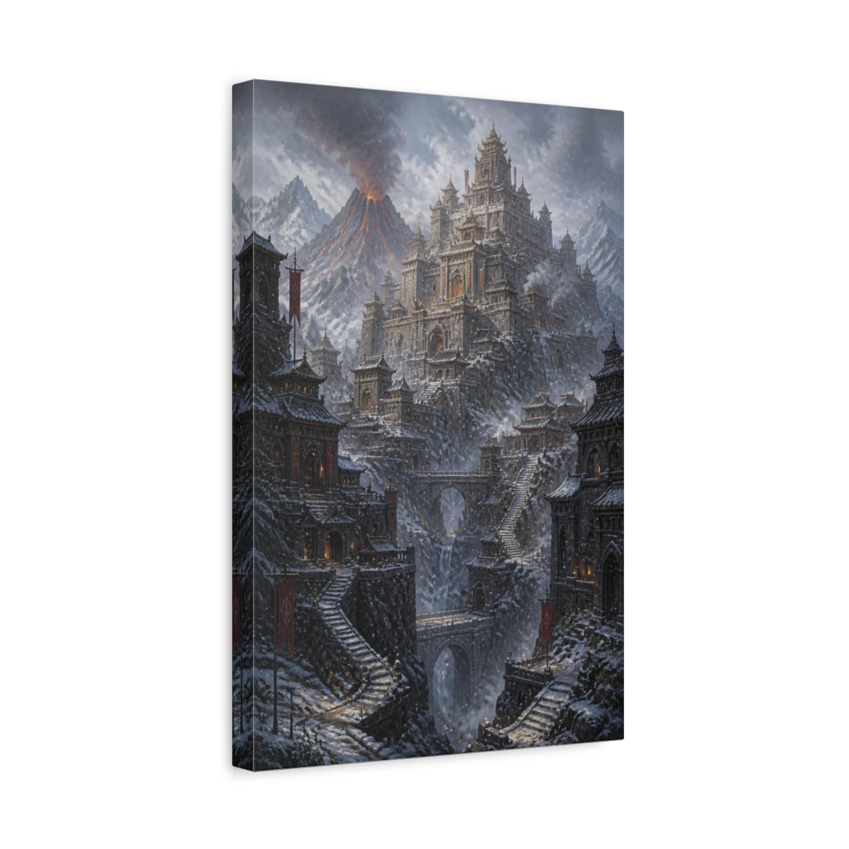 Side Mockup 4. Volcanic Mountain Fortress shown as canvas print