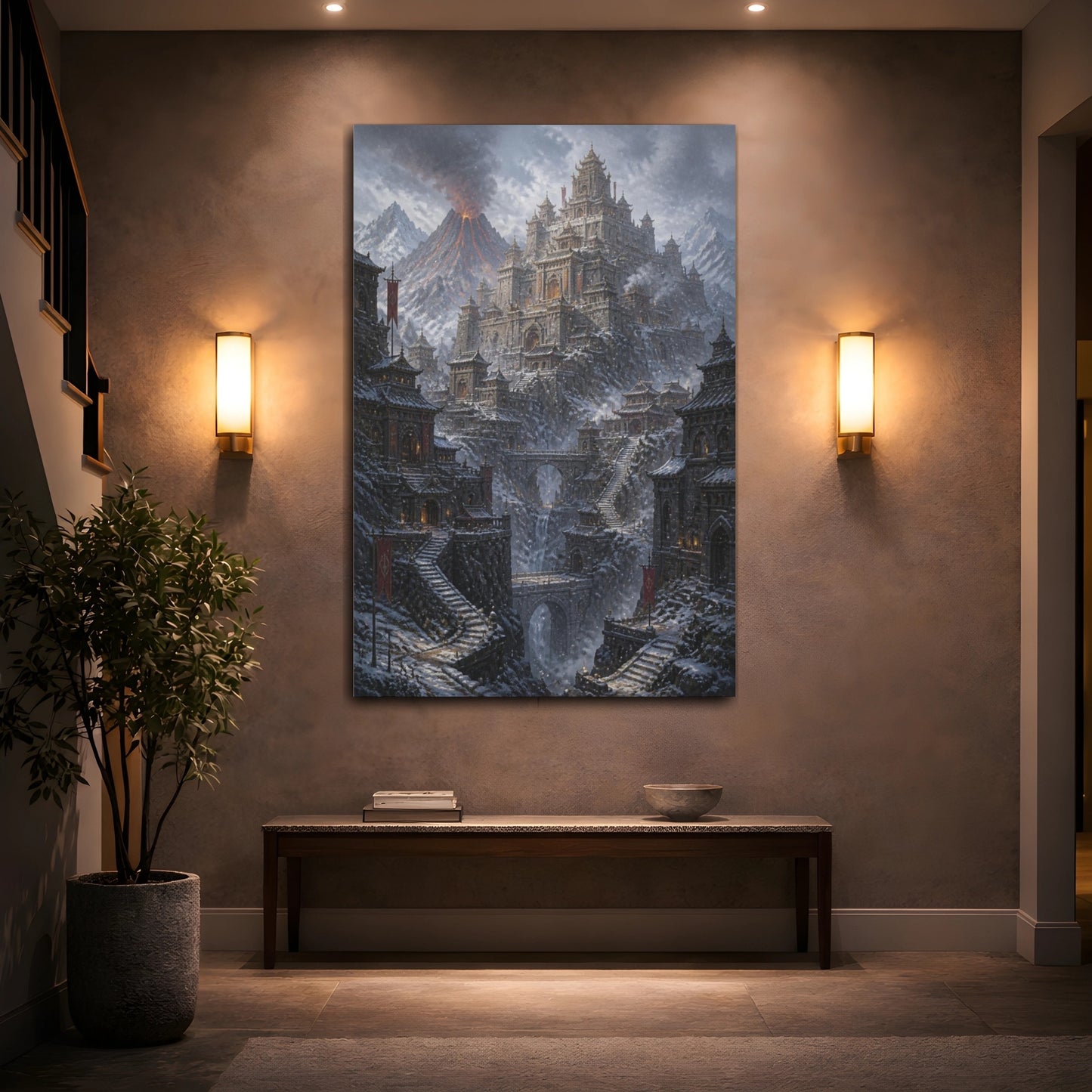 Mockup 2. Volcanic Mountain Fortress shown as canvas print