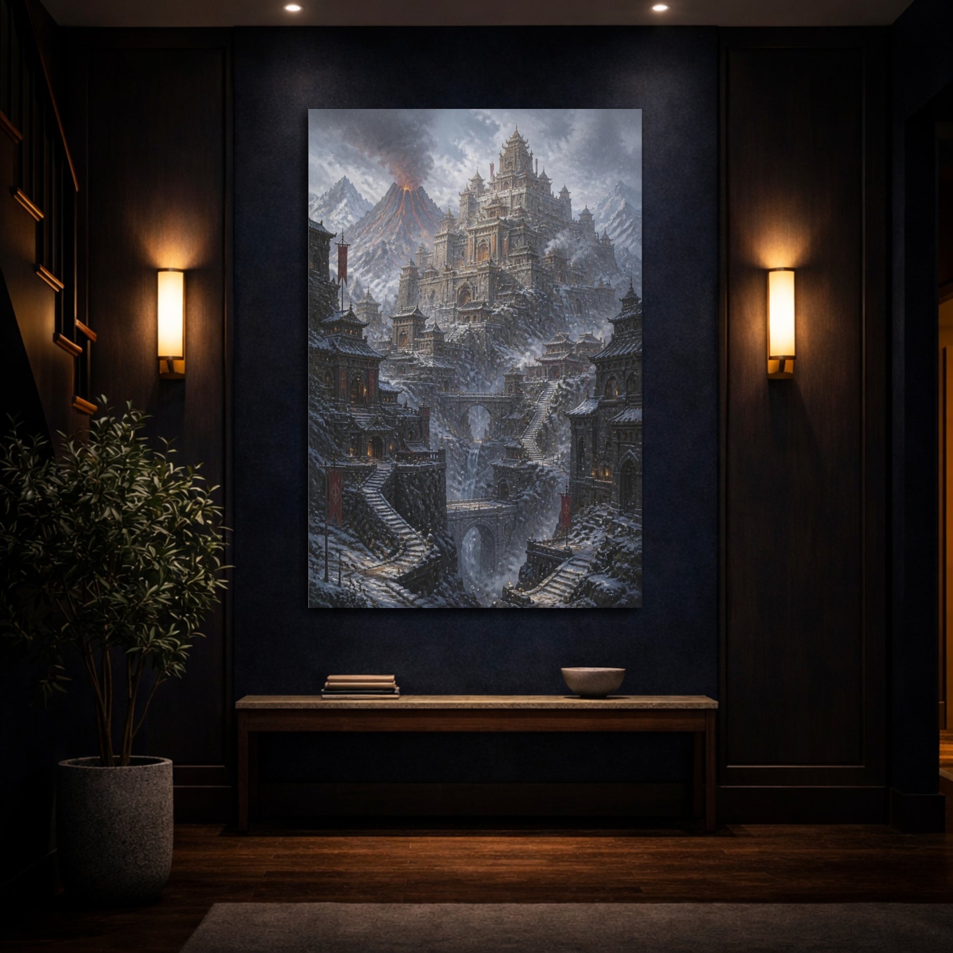 Mockup 4. Volcanic Mountain Fortress shown as canvas print