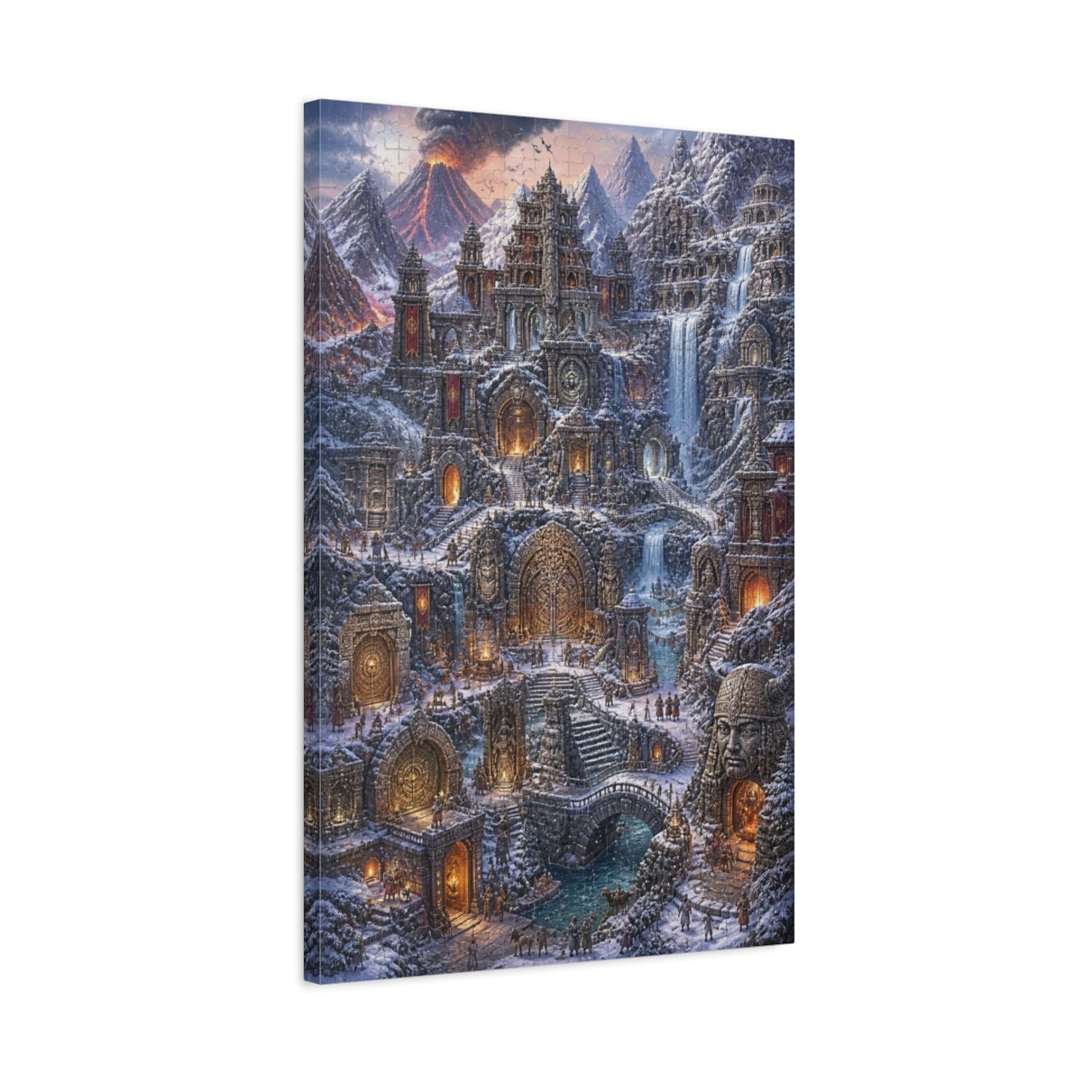 Side Mockup 2. Volcanic Snowbound Citadel shown as canvas print