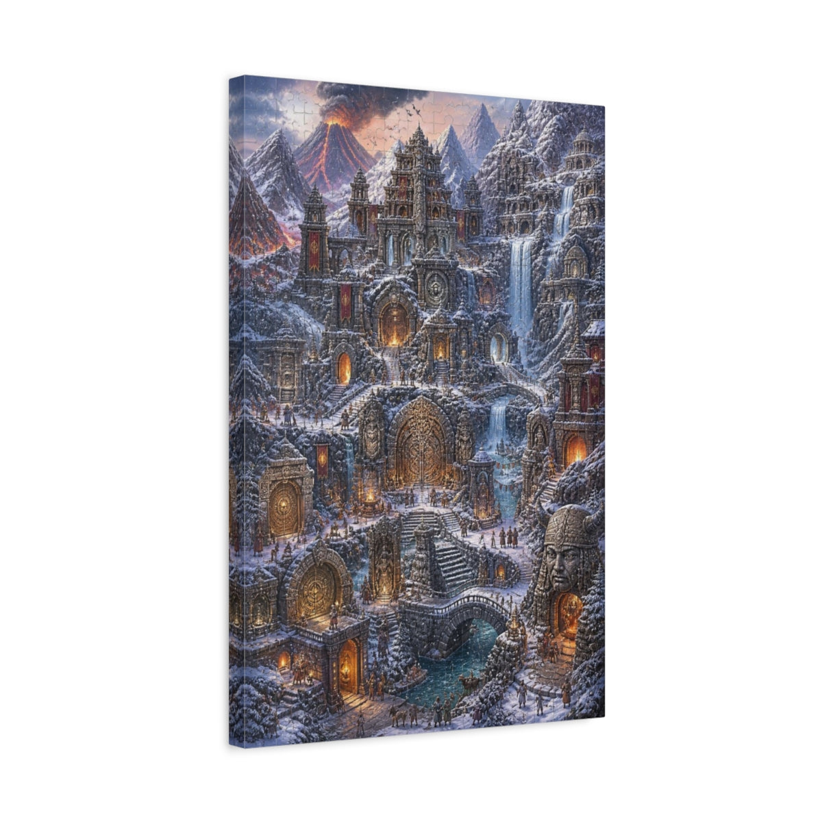 Side Mockup 3. Volcanic Snowbound Citadel shown as canvas print