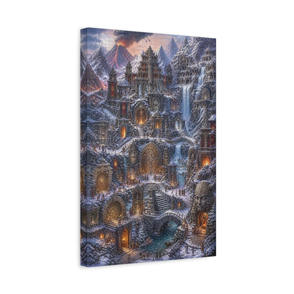 Side Mockup 4. Volcanic Snowbound Citadel shown as canvas print