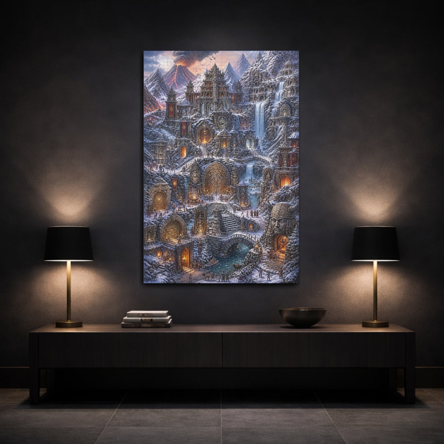 Mockup 3. Volcanic Snowbound Citadel shown as canvas print