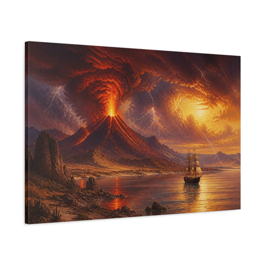 Main Mockup. Volcanic Sunset Voyage shown as canvas print