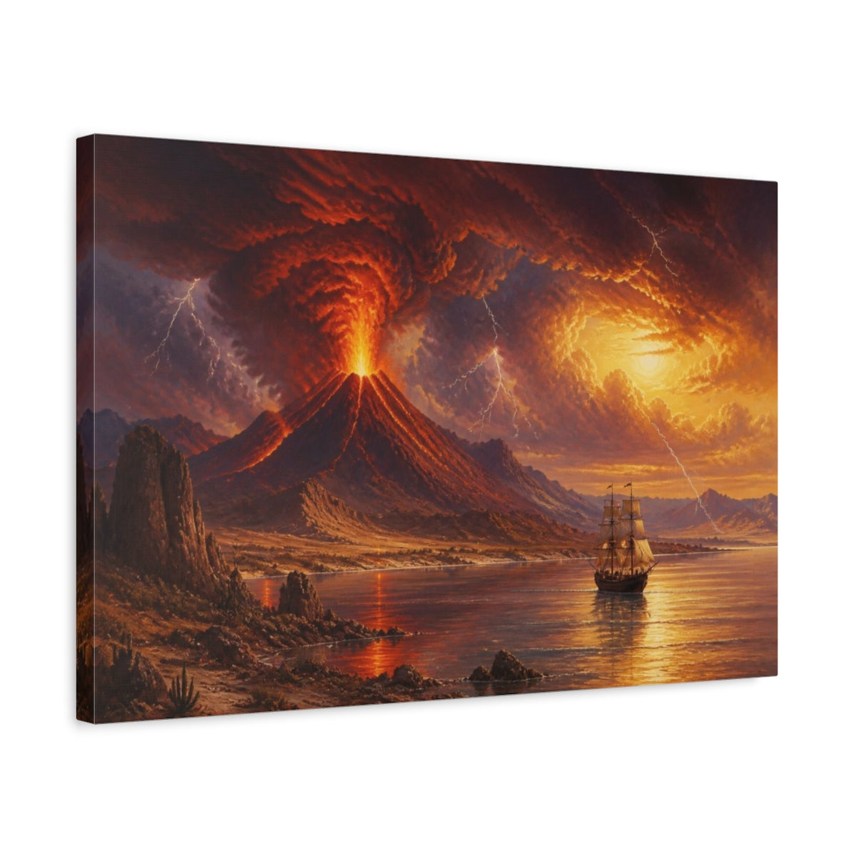Side Mockup 3. Volcanic Sunset Voyage shown as canvas print