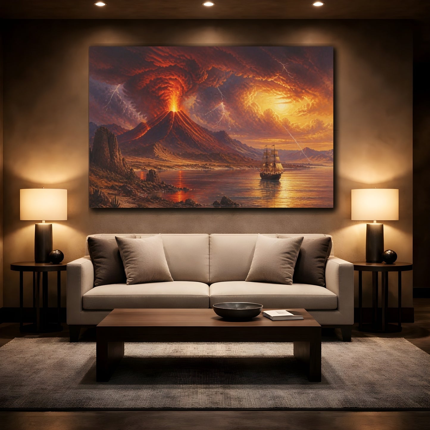 Mockup 2. Volcanic Sunset Voyage shown as canvas print