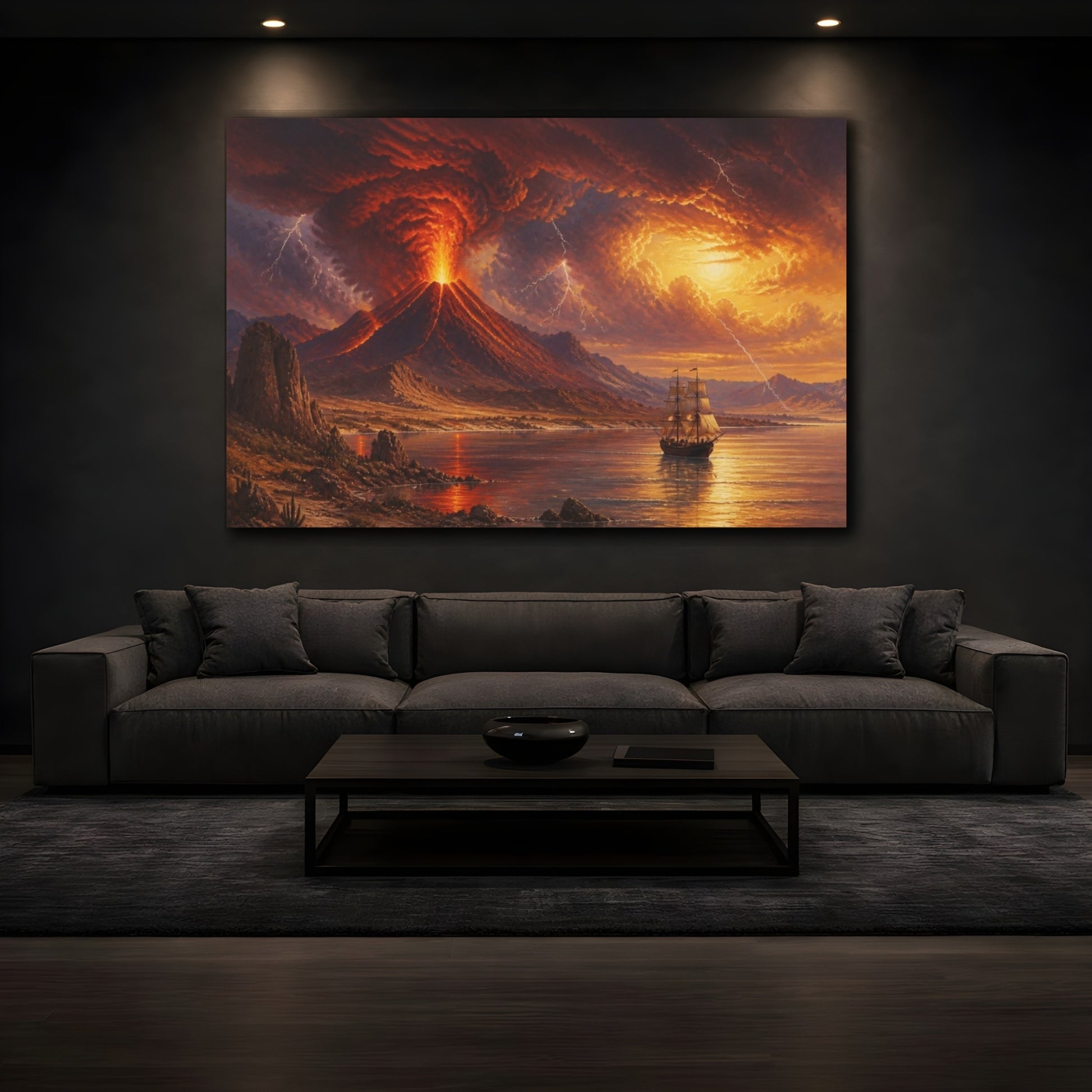 Mockup 3. Volcanic Sunset Voyage shown as canvas print