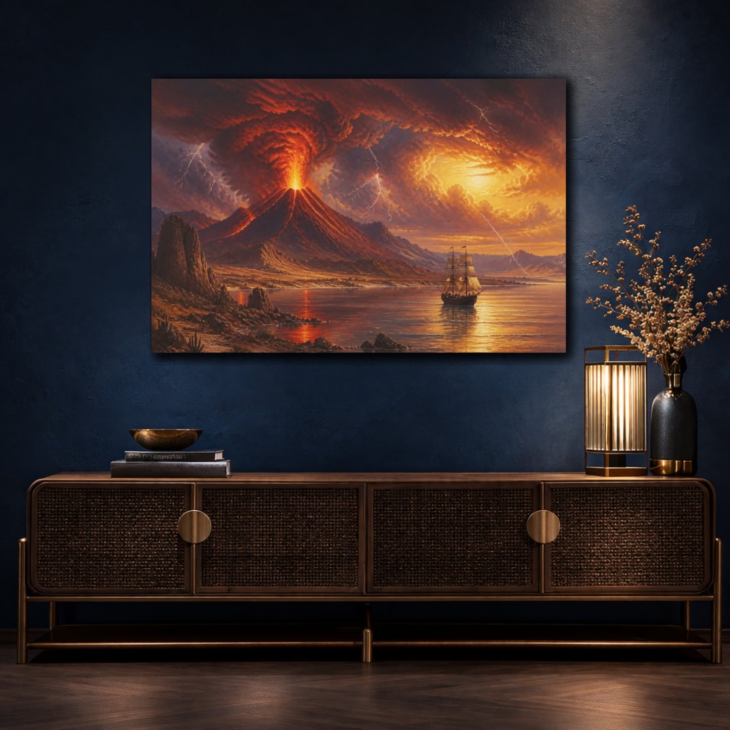 Mockup 4. Volcanic Sunset Voyage shown as canvas print